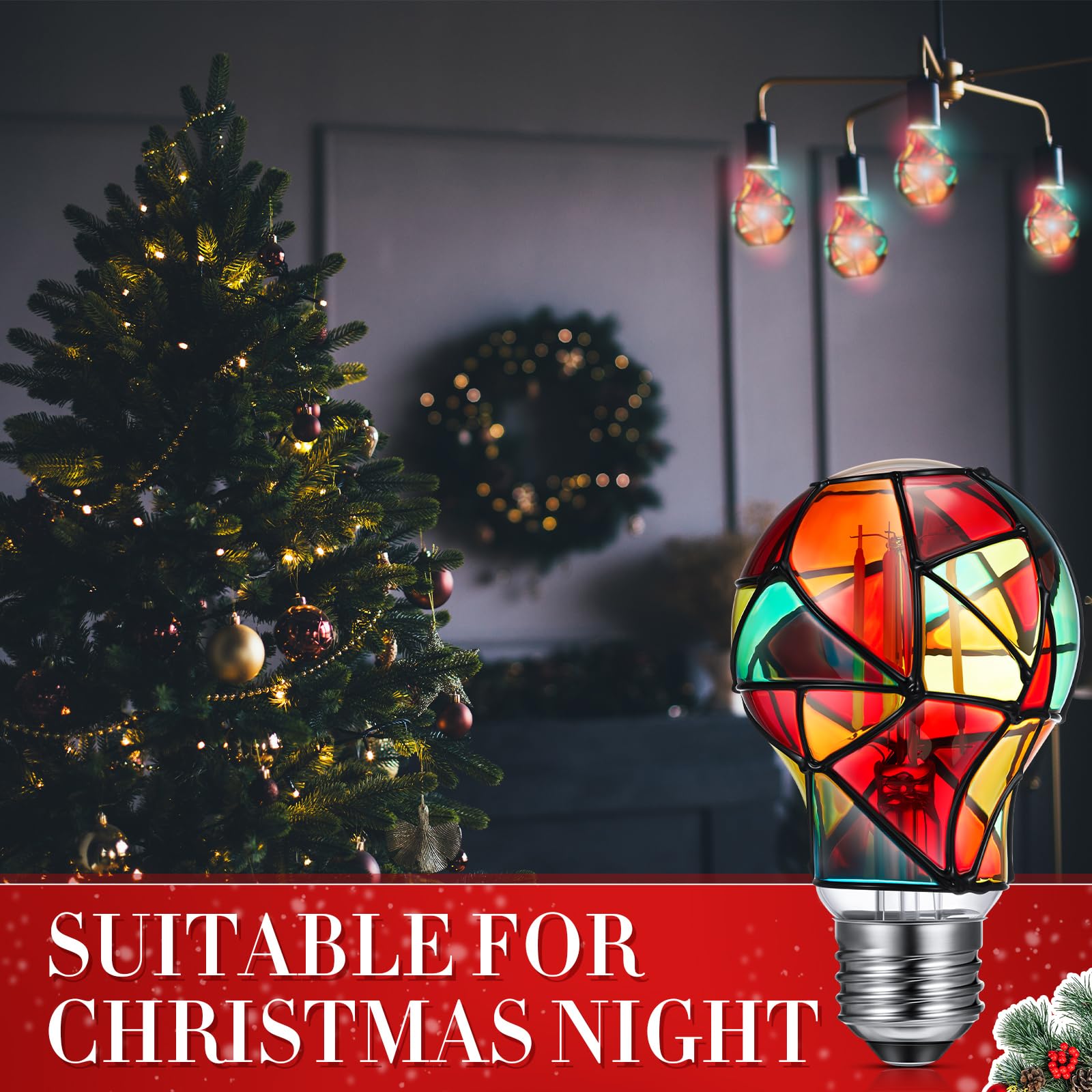 Baquler LED Stained Glass Bulb A19 3.5W E26 Base Colorful Light for Home, Xmas, Party Decoration