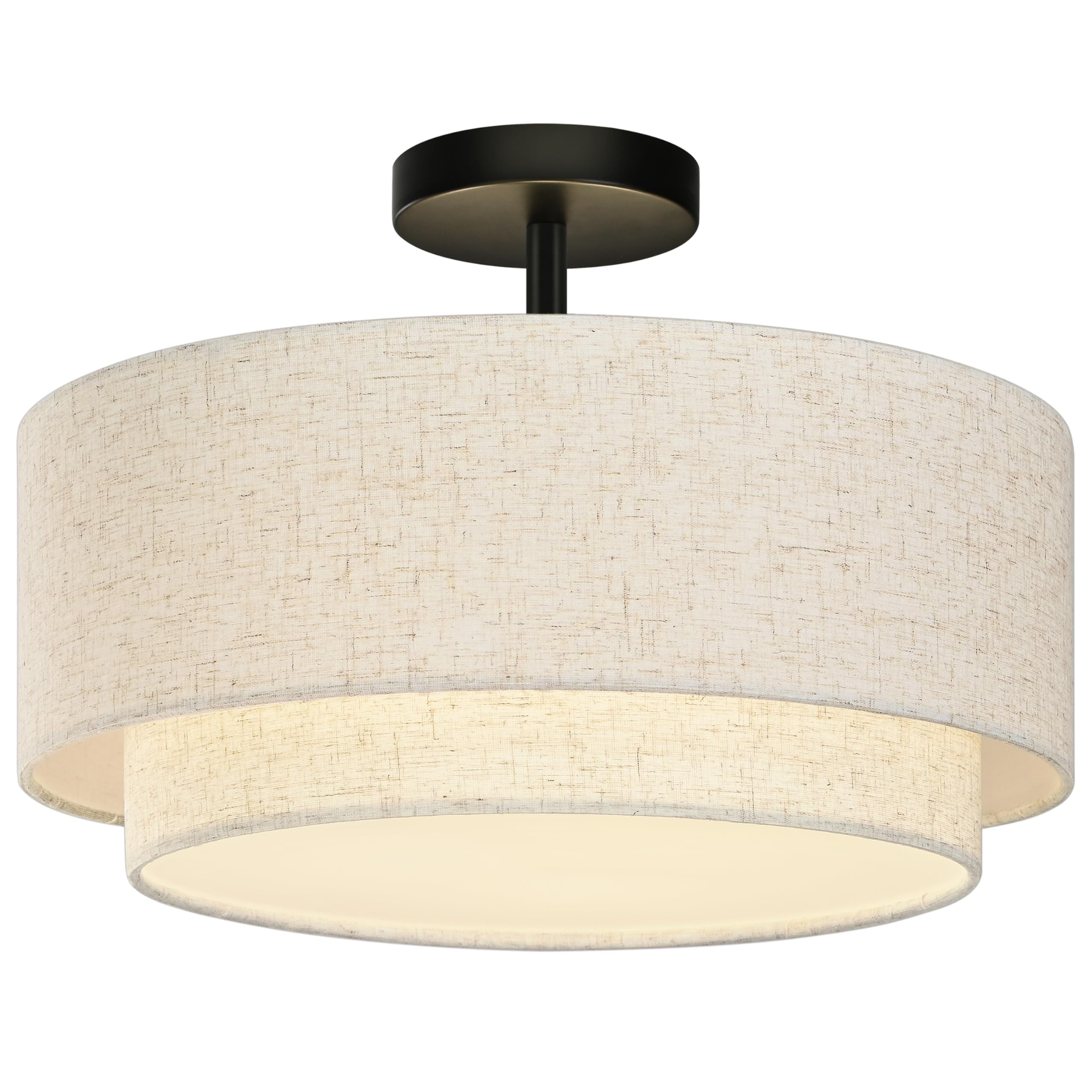 AyshwillDec 15.7 Inch Flush Mount Ceiling Light Black Close to Lights Fixture with 2-Layer Fabric Shade 3-Light Drum Modern Ligh