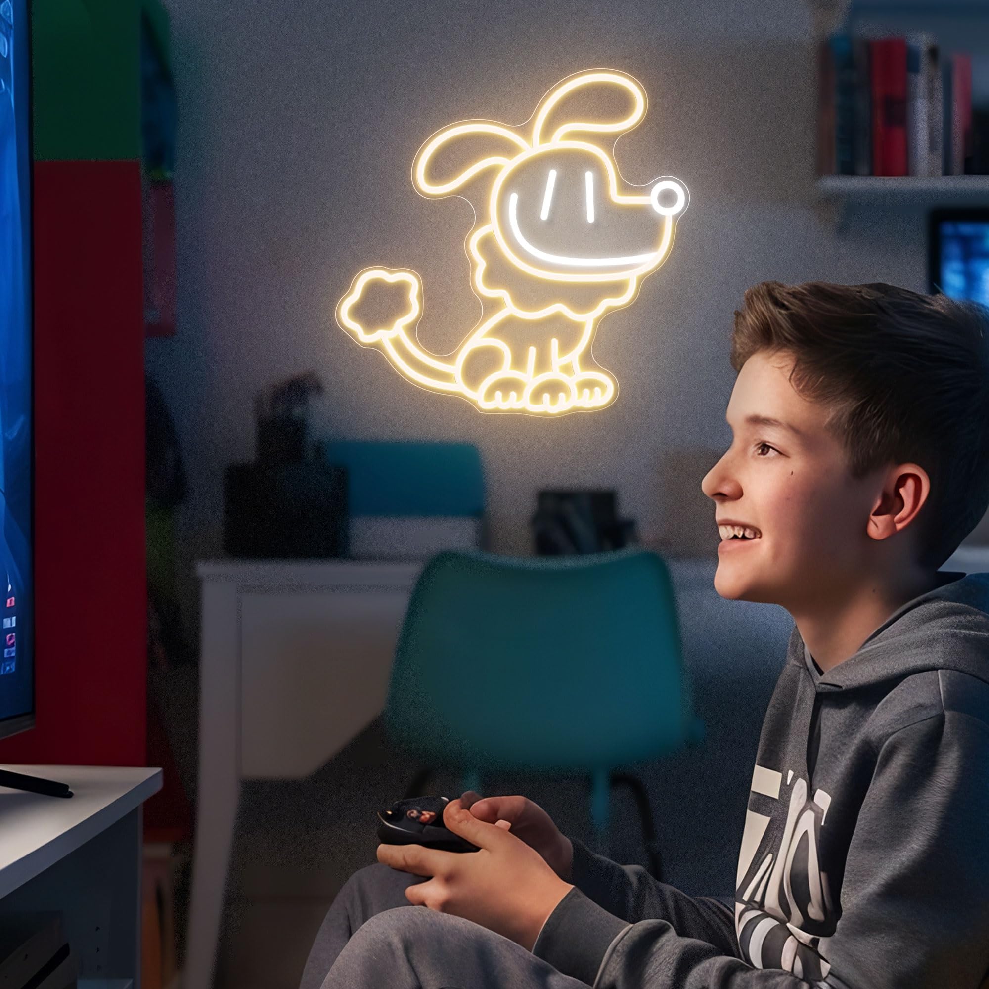 Officially Licensed Dog Man Zuzu Led Neon Sign - Vibrant Kids Bedroom & Game Room Wall Decor  Safe Movie-Themed Gift For Fans Christmas/Birthday (14X13.75 Inches)
