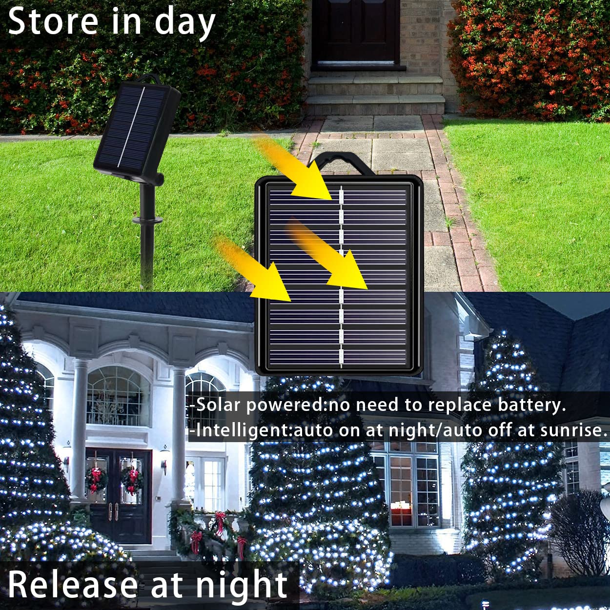 Yaozhou Solar Cool White Christmas Lights String Outdoor Waterproof 2 Pack, Total 400Led 151Ft Fairy Lights With 8 Modes For Tre