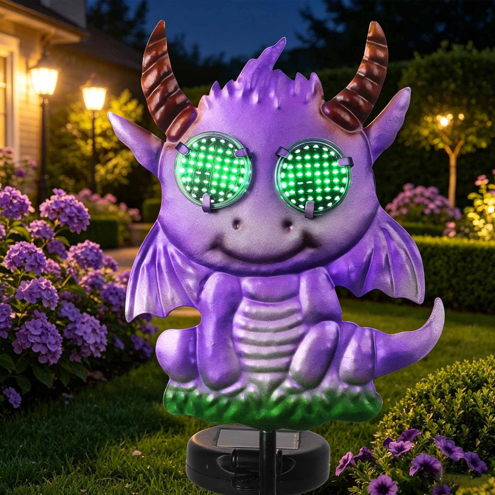 Fantasy Dragon Garden Stakes Decorative 39.7 with Moving Solar Eyeballs, Purple Dragon Garden Decor Pathway Lights for Outside P
