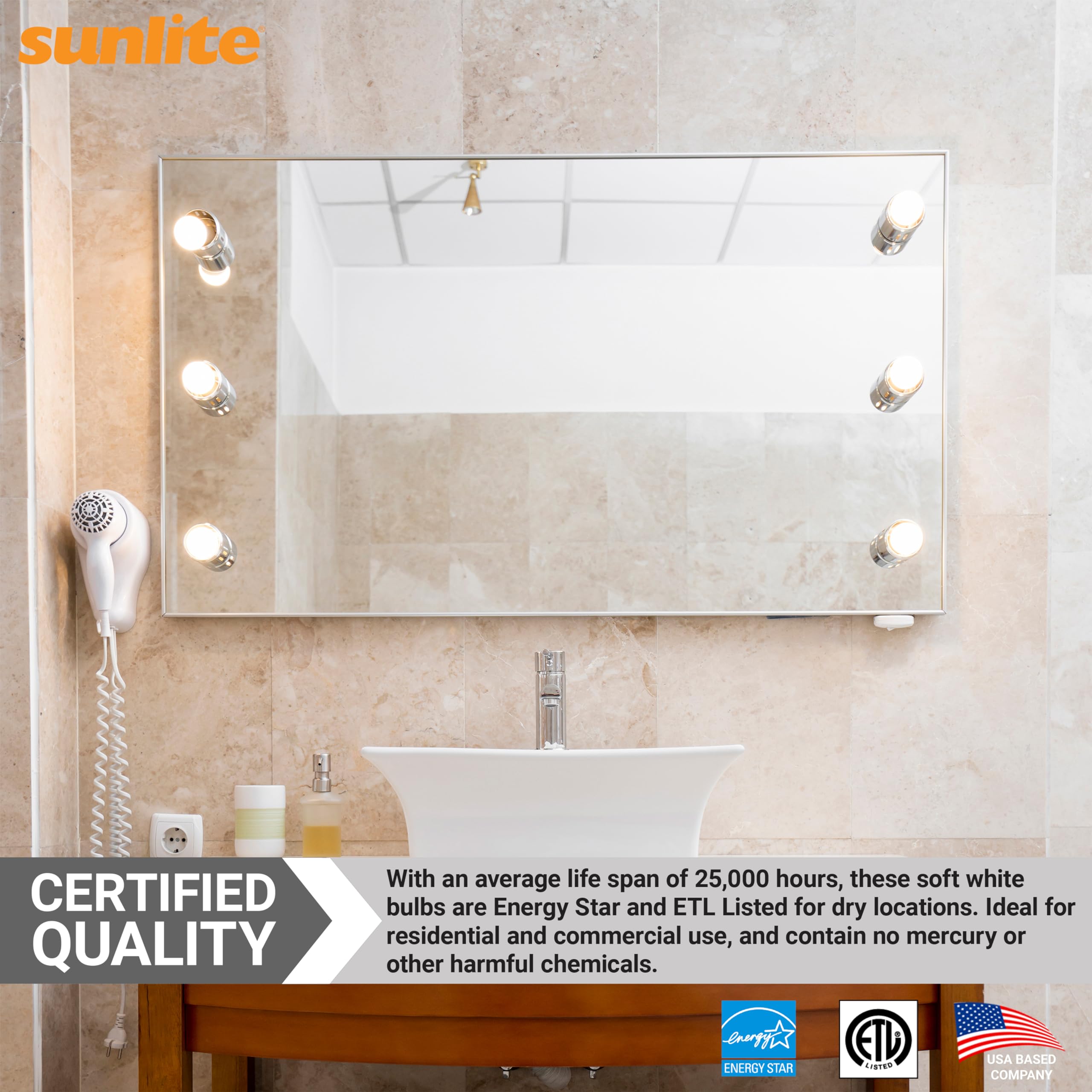 Sunlite G16.5 LED Light Bulb, 5W (40W Equiv.), Dimmable, E12 Base, 350 Lumens, 2700K Soft White,
