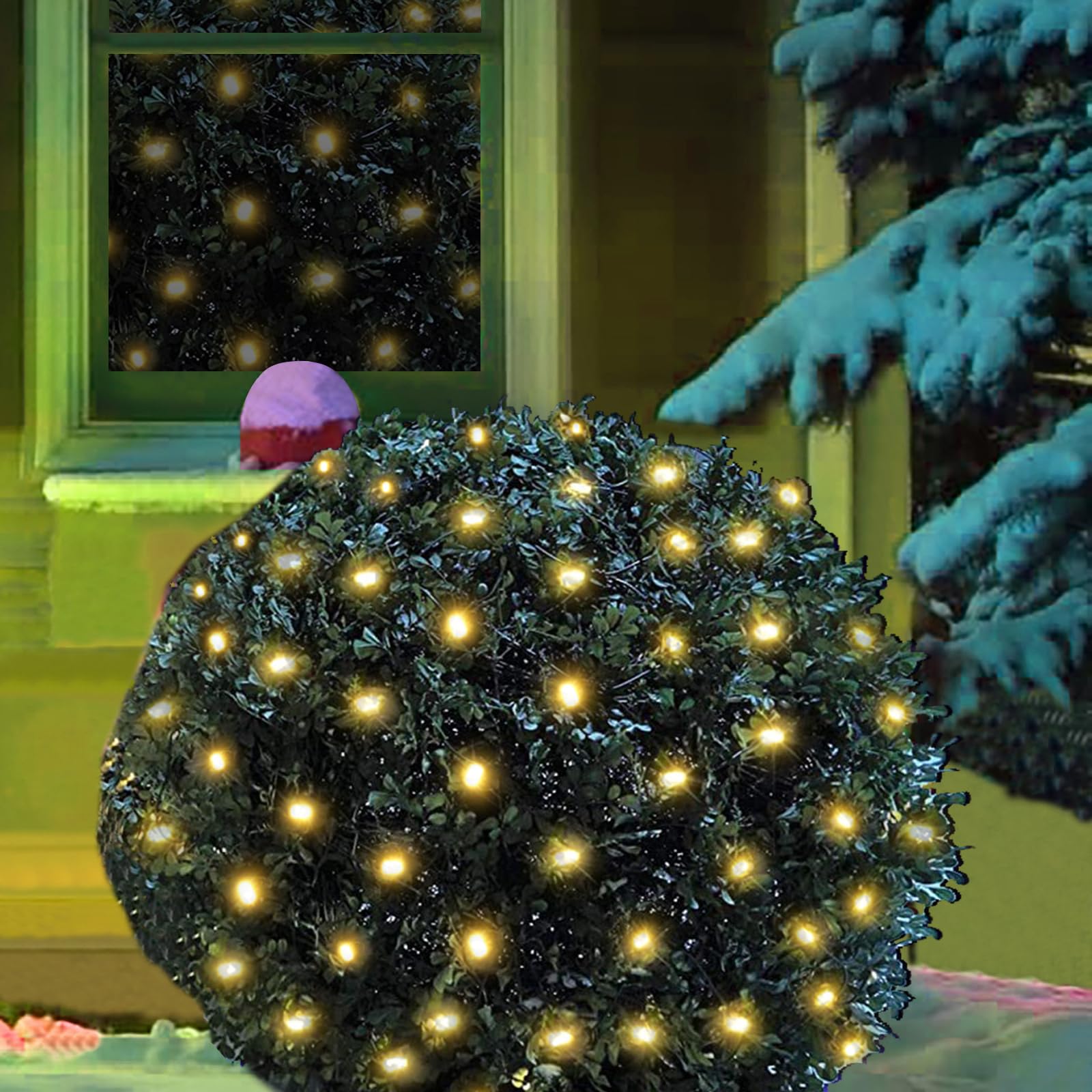 Led Christmas Net Lights Outdoor Decorations For Bushes 144Led 6Ftx6Ft Connectable Green Wire Net Christmas Lights For Outdoor Indoor Yard Mesh Shrub Tree Decor Ul Certified(Warm White)