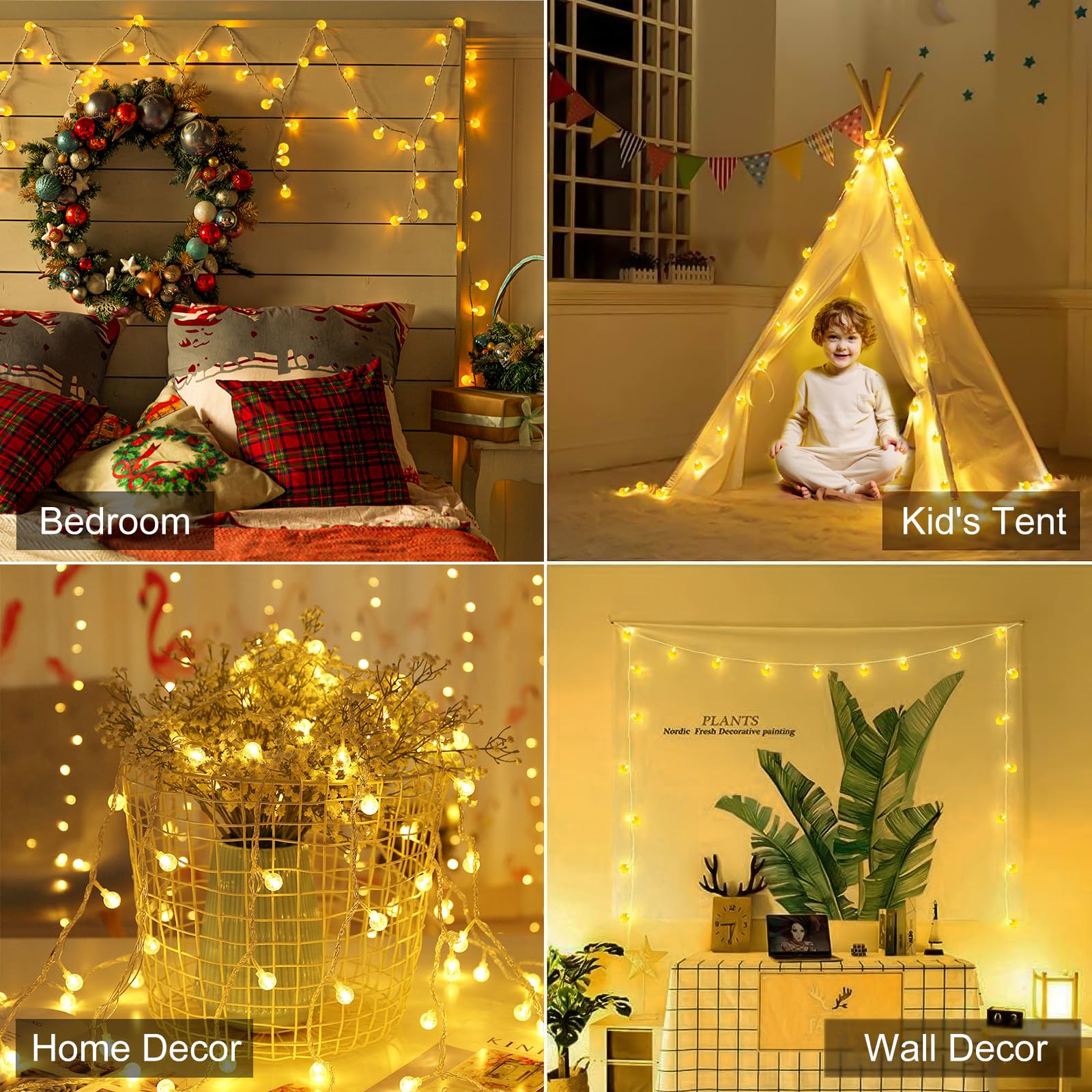Minetom Globe String Lights 33ft Plug in 100 LED Warm White Fairy Lights with Remote for Outdoor Indoor Decor