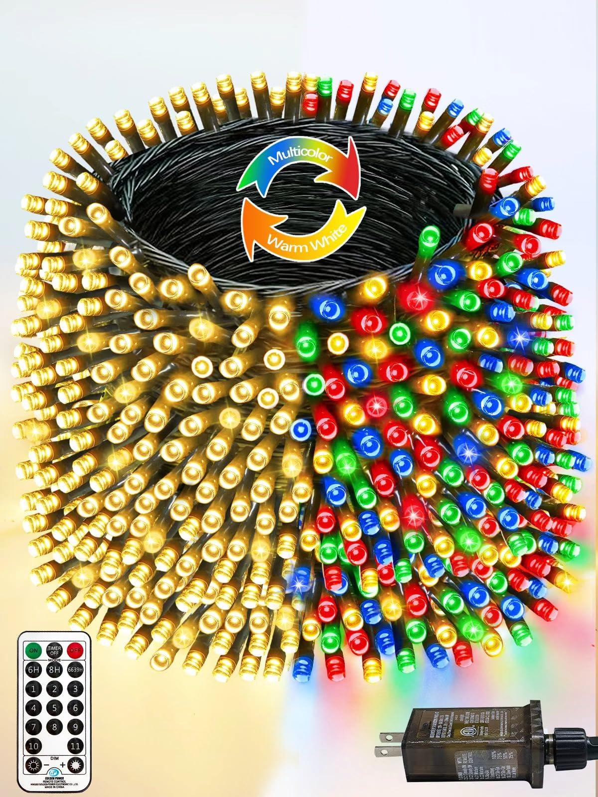 1000 Led 330 Ft Color Changing Christmas Lights With 11 Lighting Modes  Fairy String Lights With Remote  Timer & Memory Function Waterproof For Xmas Tree Holiday Party Decor(Warm White & Multicolor)