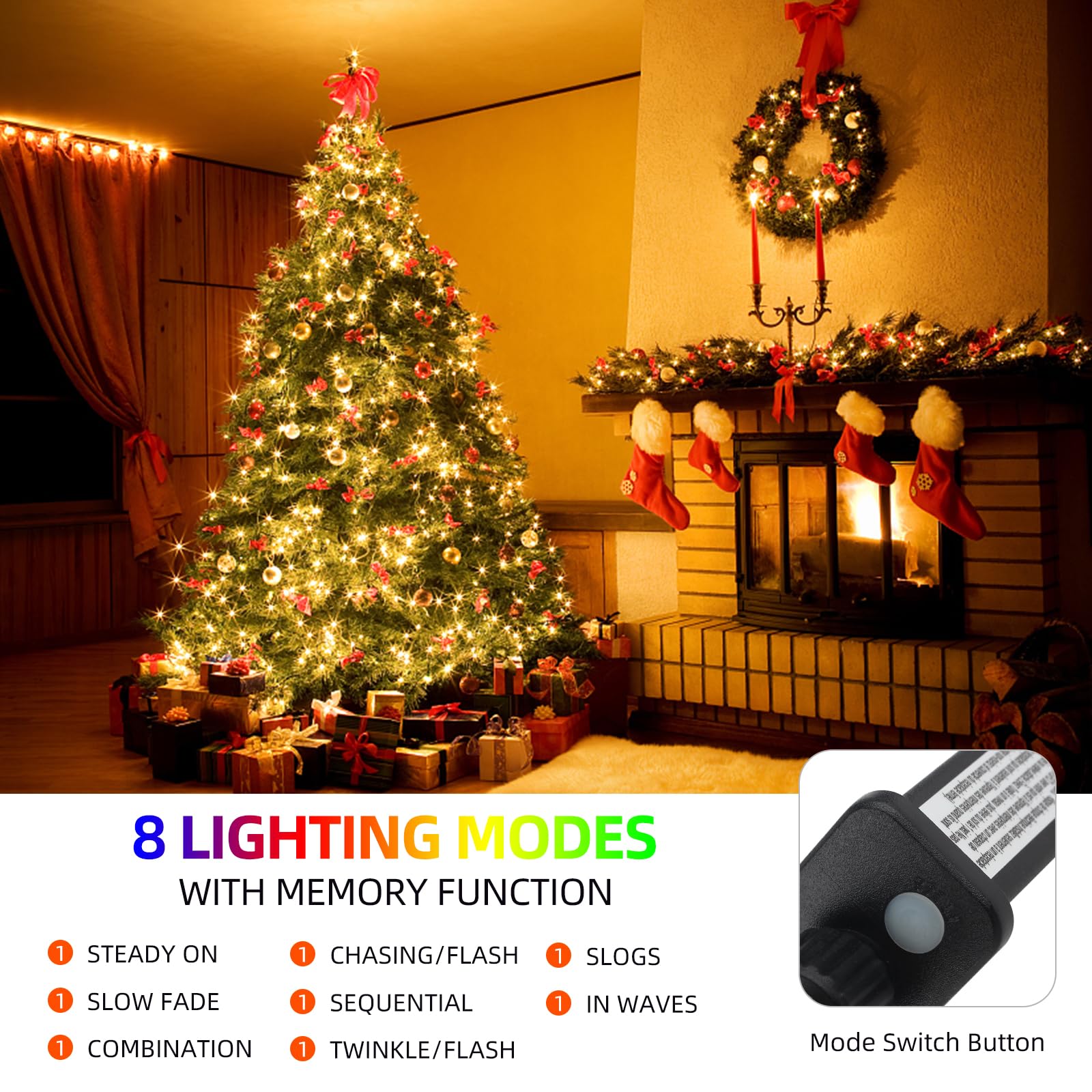 Mzd8391 328Ft 1000Leds Christmas Lights Outdoor Indoor 8 Modes For Christmas Tree Party Decoration, 100% Ul Listed (Warm White)