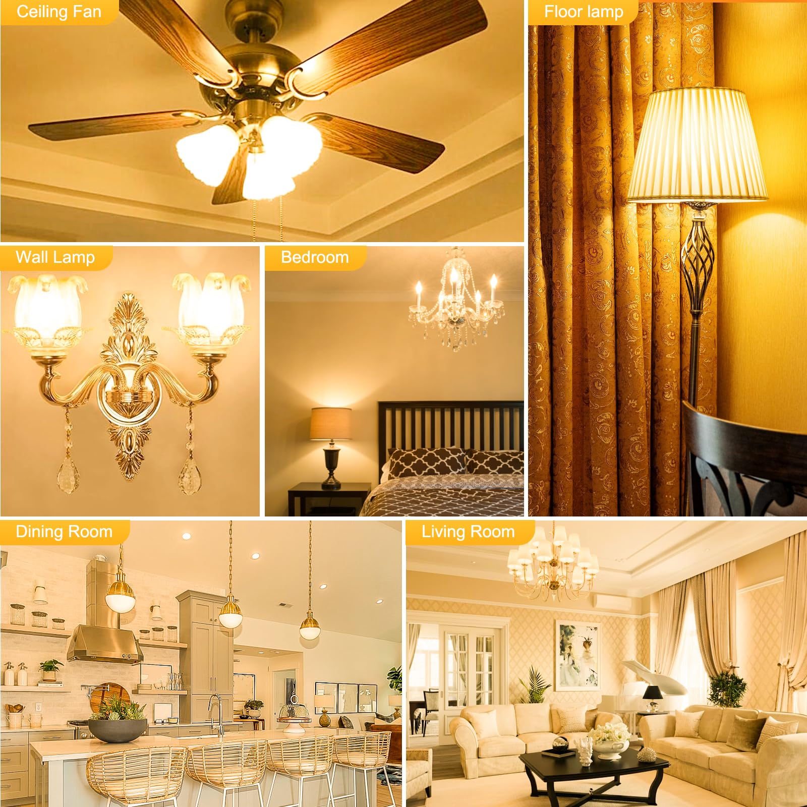 hansang E12 Candelabra LED Bulbs, 5W, 2700K Warm White, 500LM, Non-Dimmable, 4 Pack, Type B for Chandelier