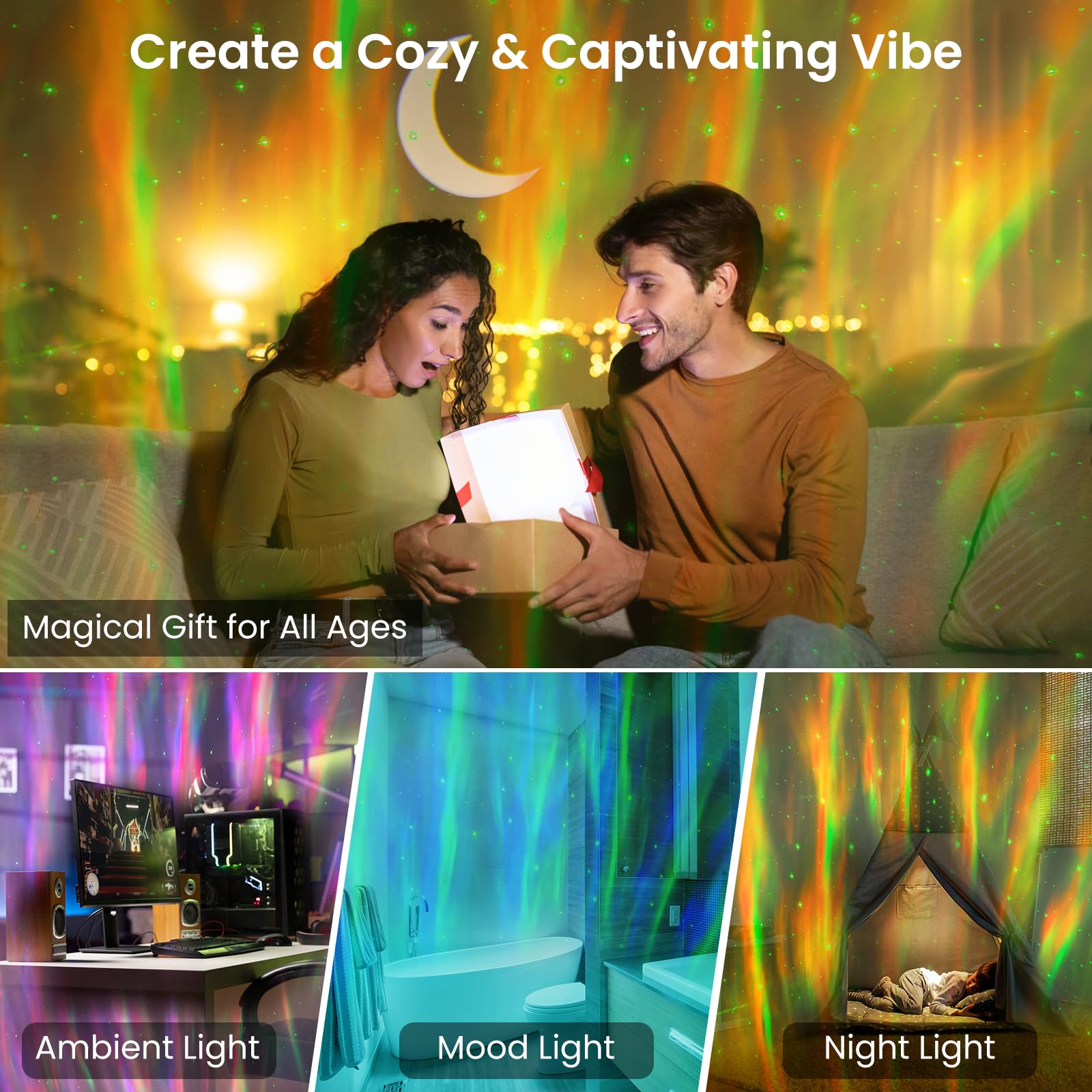 HUMIIEYE Galaxy Projector with Bluetooth Speaker, 8 Modes Northern Lights, Model DY105, White