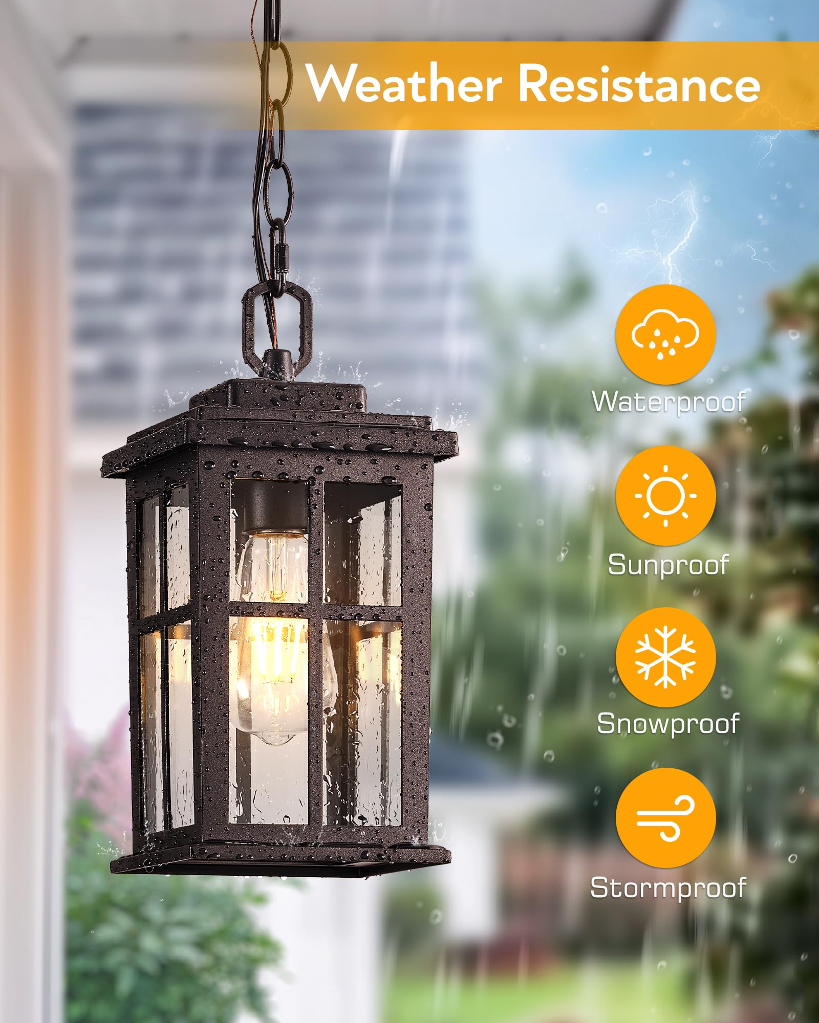 OPAXIS Bronze Hanging Porch Light, Waterproof Outdoor Pendant, Adjustable Chain, Standard Size, Model P83491BR