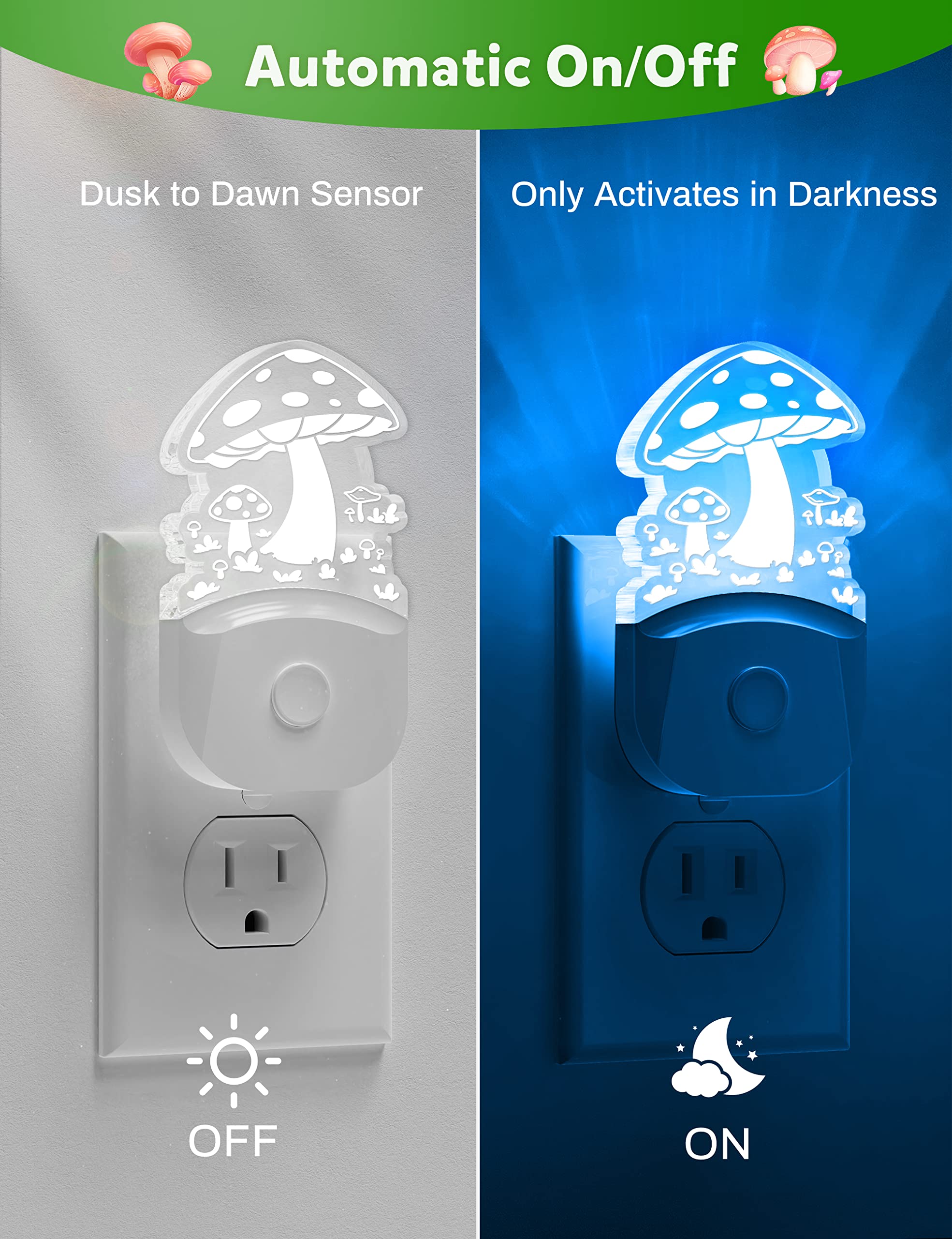 Mushroom Night Light [2 Pack], Plug In Lamp, 8 Color Changing Led Night Lights For Adults Kids Baby Children Nightlight Wall Mus