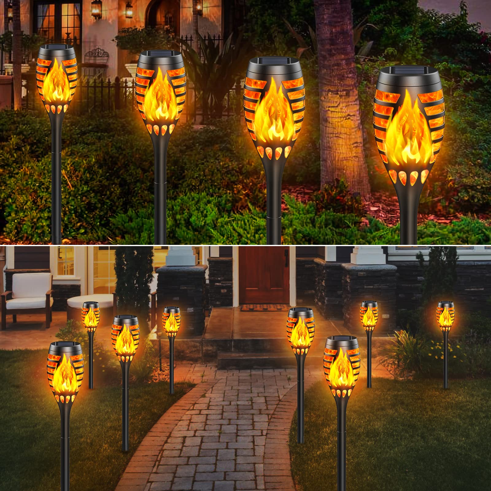 Bonlion Solar Outdoor Lights, 10 Pack Solar Torch With Flickering Flame Waterproof, Solar Powered Garden Lights, Led Flame Pathw