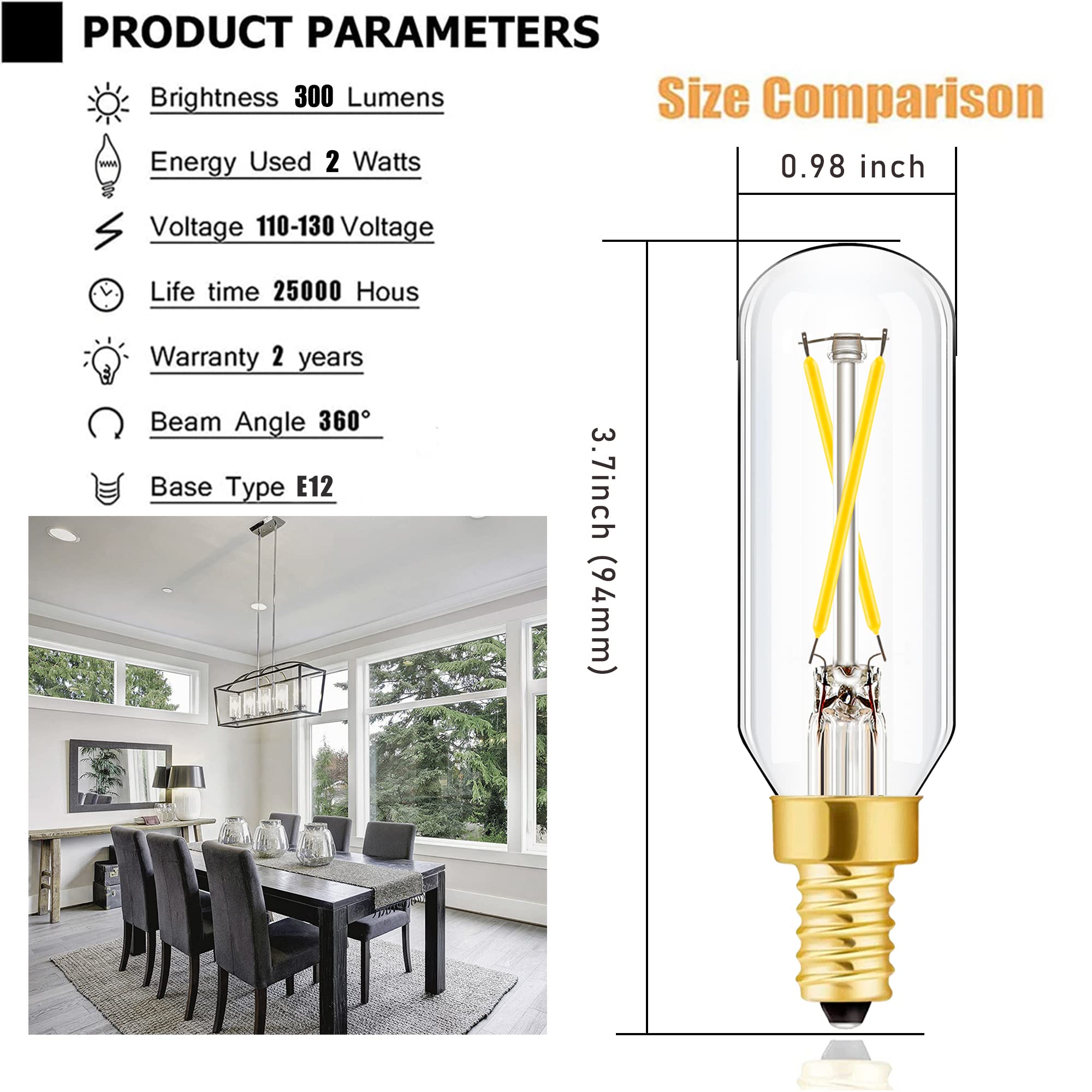 E12 Led Bulb Dimmable 2W Equal 25 Watt Light Bulb Daylight 4000K T6 T6.5 E12 Candelabra Bulb 25 Watt For Chandeliers,Ceiling Fan