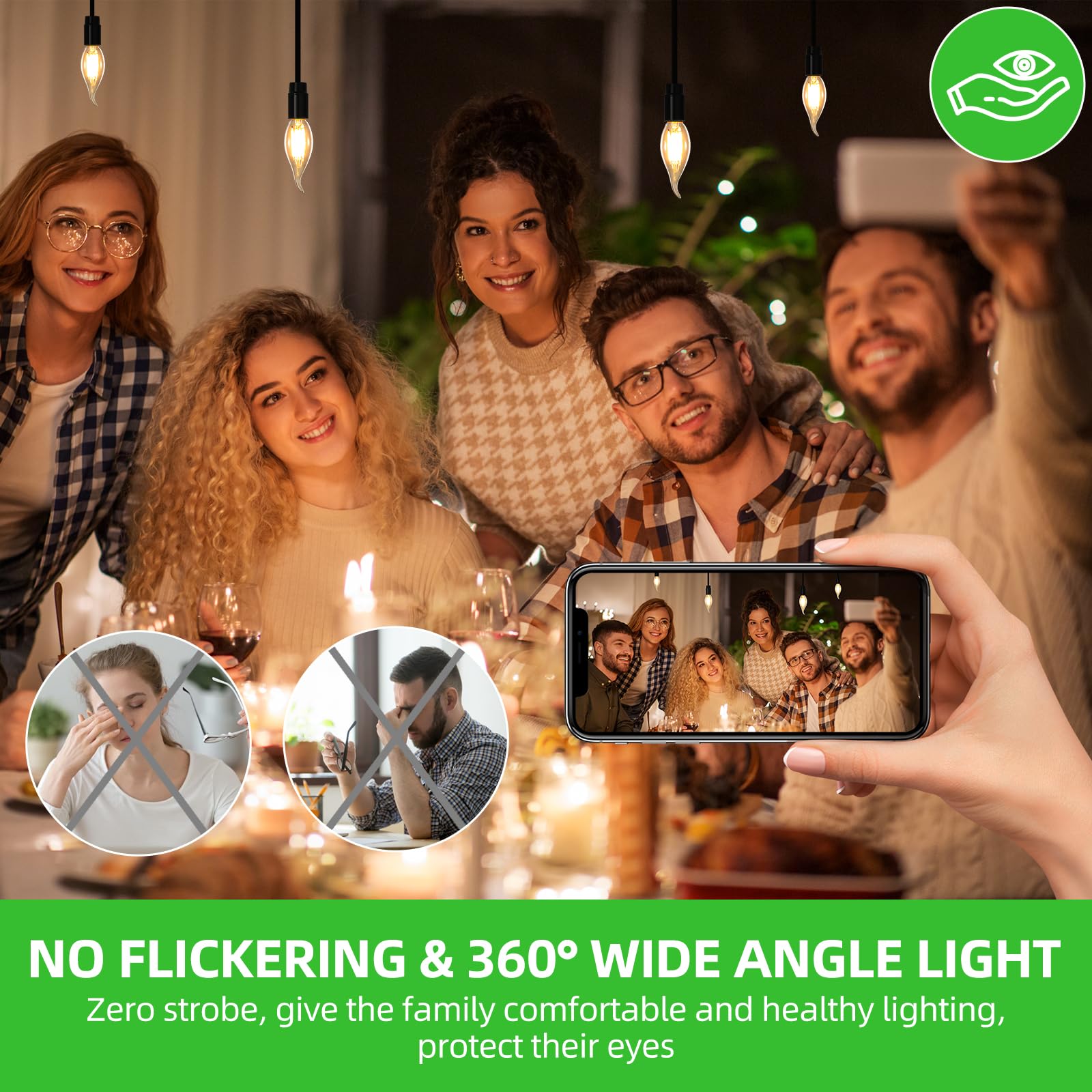 Iinvgood Dimmable Led Candelabra Bulbs 60 Watt Equivalent, 2700K Soft Warm White Chandelier Light Bulbs, 6W 700 Lumens Flame Tip
