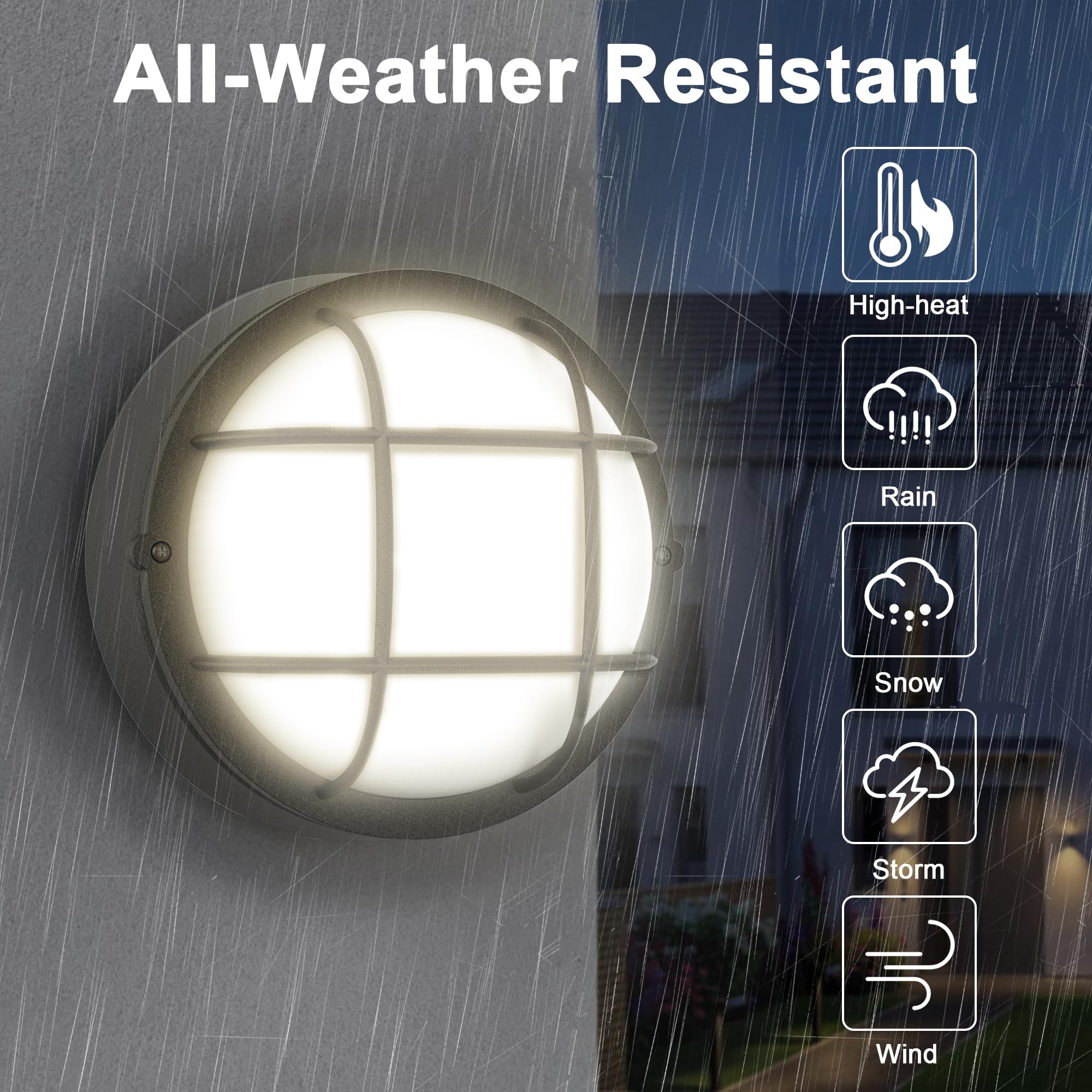 Faymart Lighting 8 Nautical Outdoor Light-Black Round Bulkhead Led Lights Sauna Light Fixture Outdoor 8 Nautical Bulkhead Light 3000K 1500Lm 15W Led Outside Wall Lights