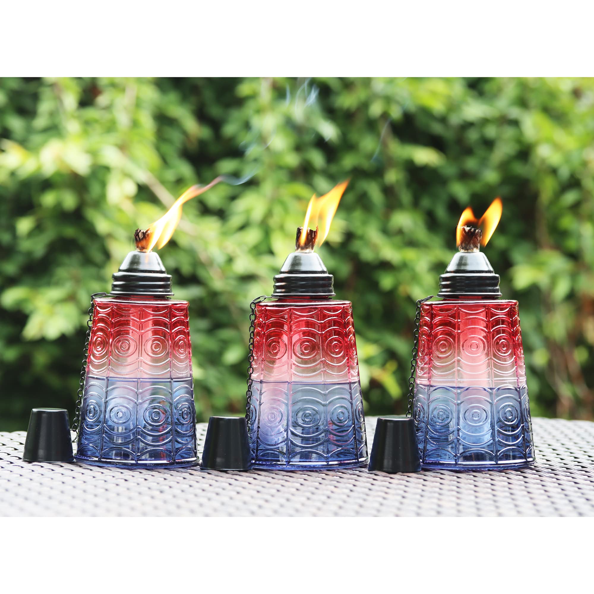 Seraphic Citronella Outdoor Torches - 16Oz Glass Tabletop Candles, Set Of 3, Red/White/