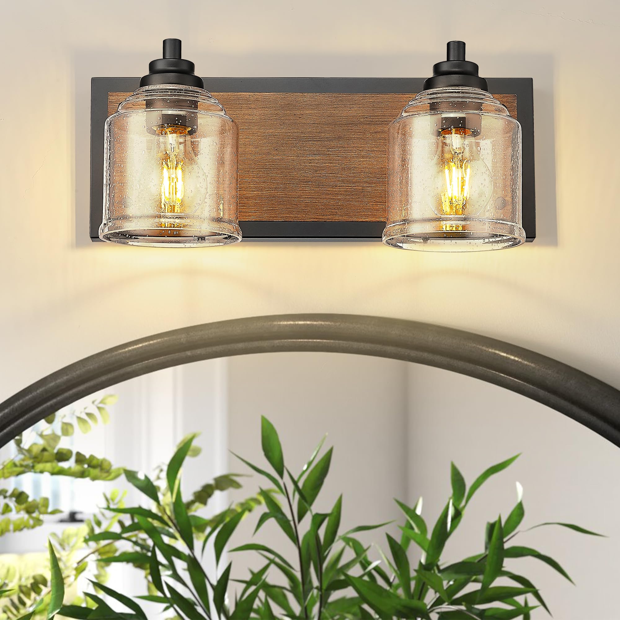 YKLITG 2-Light Farmhouse Bathroom Vanity Light, Brown Metal with Bubble Glass Shades, Model BD005 S