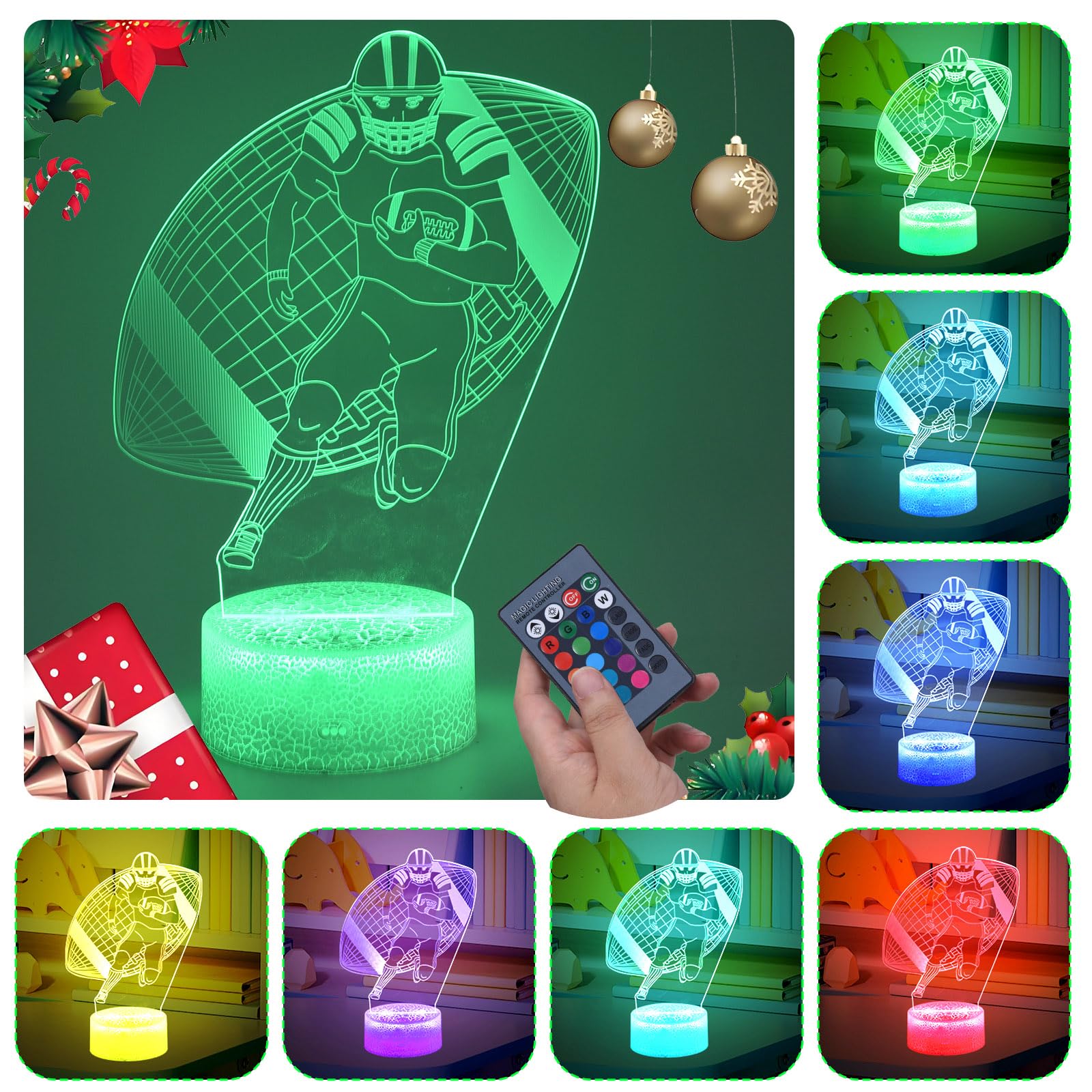 CaLoogn Football 3D Night Light-with Touch and Smart Remote Control Lamp,Multiple Colors and Brightness Adjustment for Room Deco