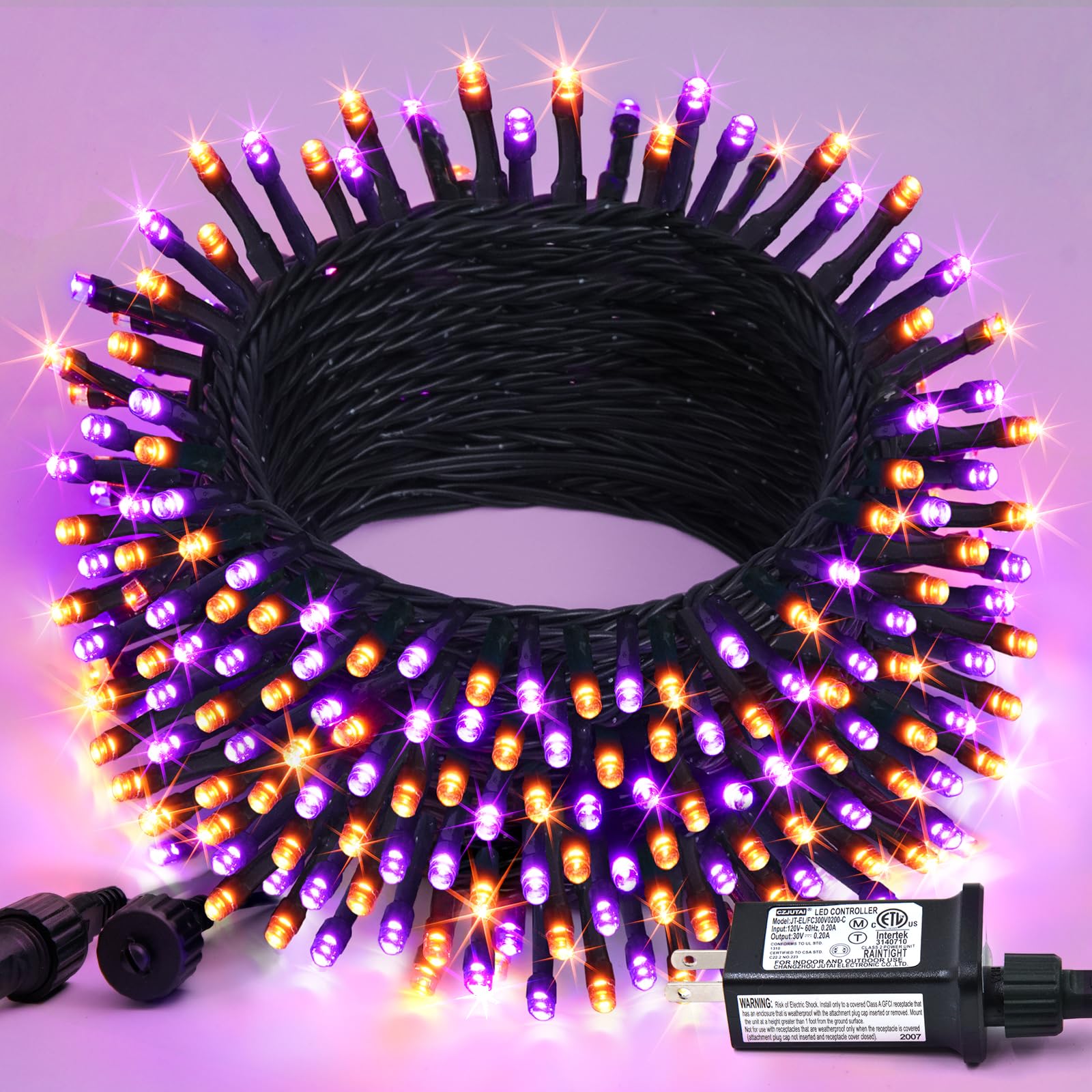 JMEXSUSS Halloween String Lights, 200 LED, 66ft, Waterproof, 8 Modes, Orange and Purple Connectable, Model EXS-S-0200