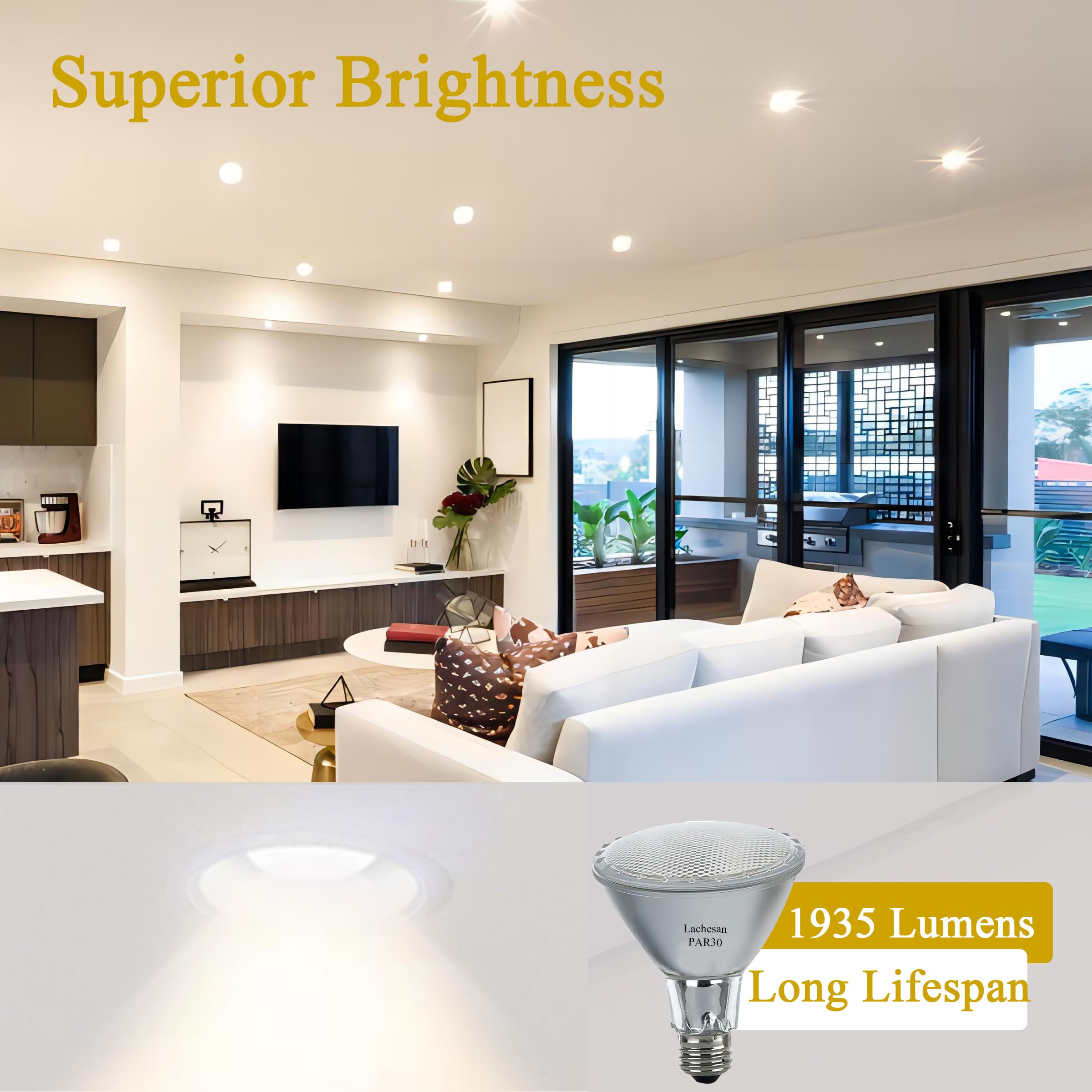 Lachesan Par30 39W Long Neck Halogen Flood Light Bulbs 6Pcs, 120V 2700K Warm White Dimmable High Brightness, E26 Base, Great For
