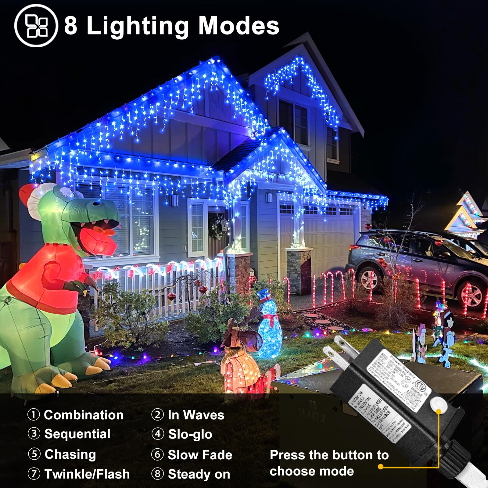 Nielfoi Christmas Icicle Lights Outdoor - 99Ft 1216 Led 8 Modes Curtain Fairy String Lights With Timer Memory, Plug In Waterproof For Home Decoration Holiday Wedding Eaves Yard Party Indoor, Blue