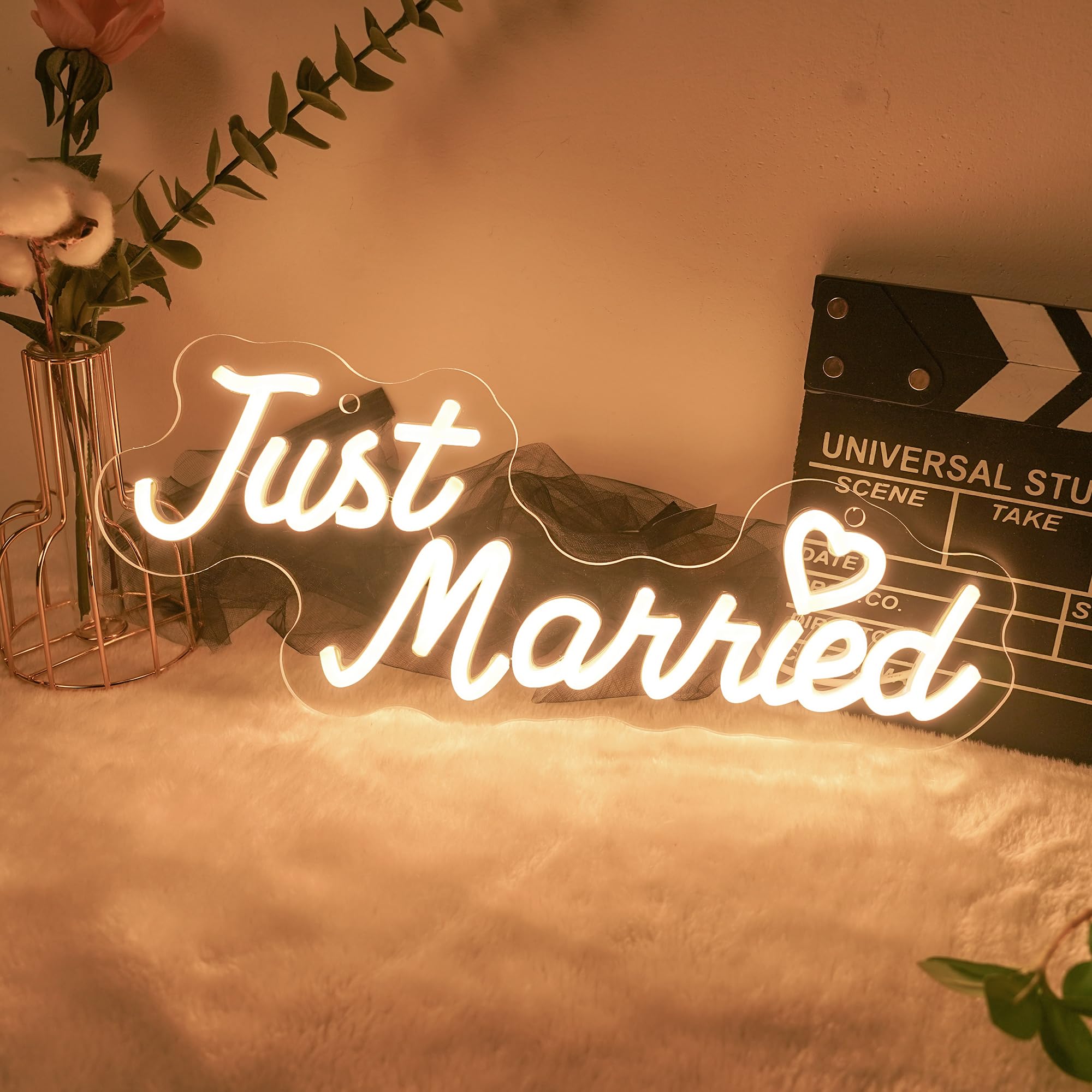Just Married neon Sign - Levels Dimmable USB neon Lights for Bedroom Wall,Wedding Party neon Light for Wall Decoration Gift for 