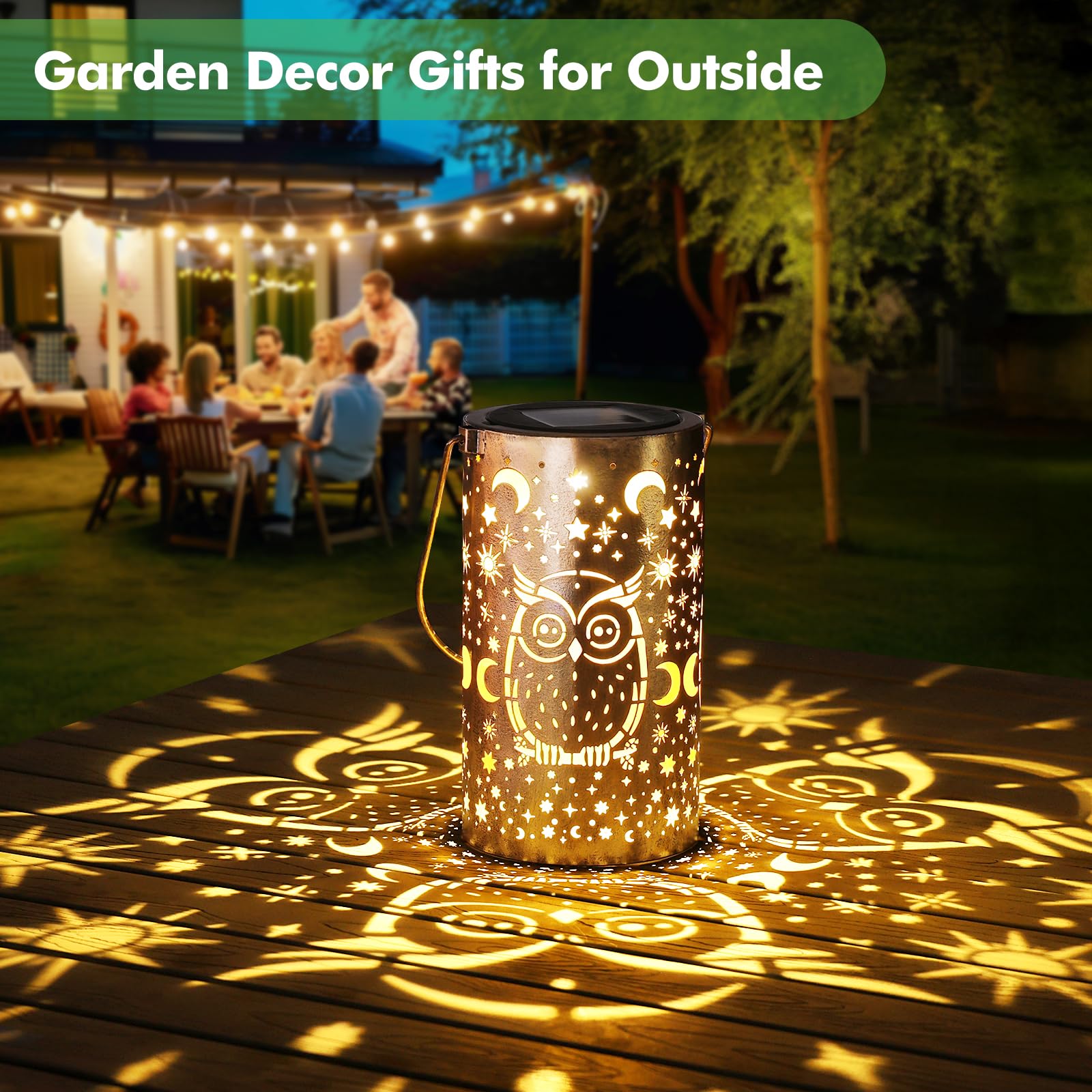 Fabuday Owl Solar Lantern - Waterproof Hanging LED Light for Outdoor Garden Decor, Bronze, Model 218