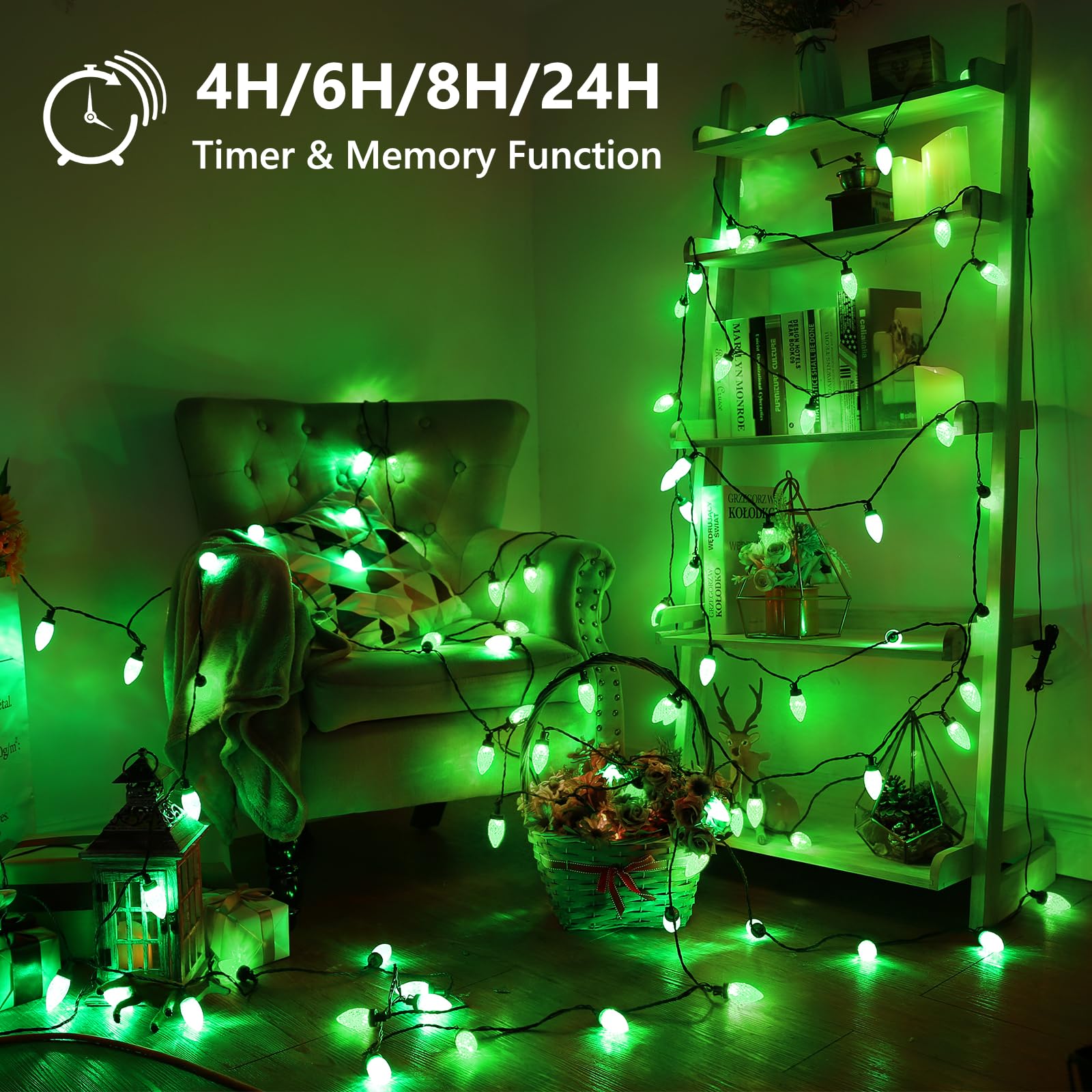 Odeetronic Rgb C9 Christmas Lights  66Ft 100 Led Color Changing Christmas String Lights  Connectable Xmas Tree Light With Timer  Remote Outdoor C9 String Light For Home Party Wedding Xmas Decoration