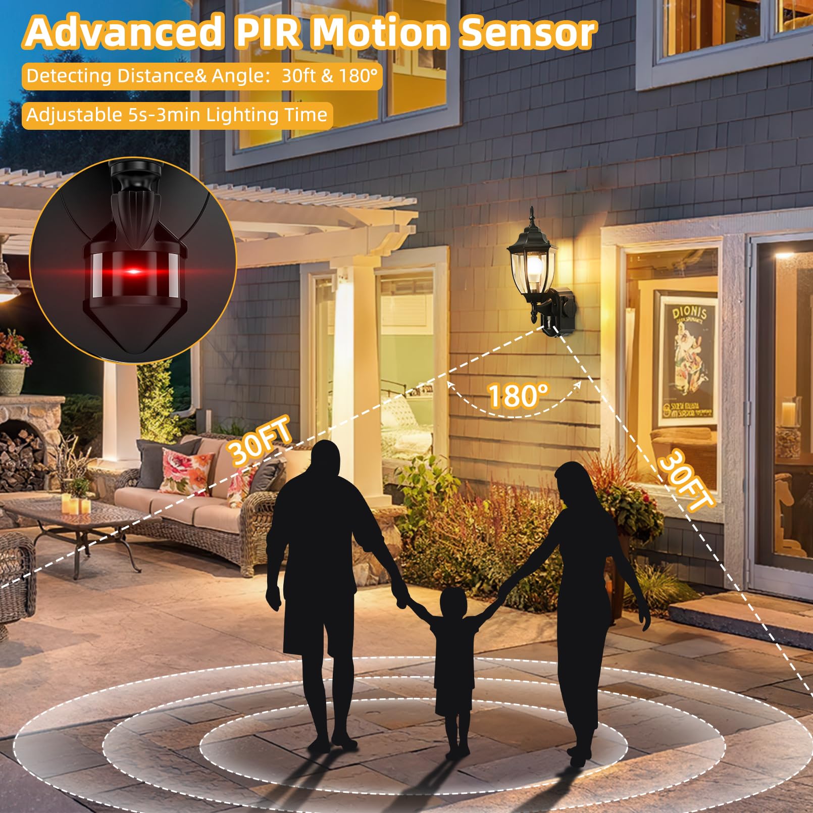 OYKYOHEI Motion Sensor Porch Lights - 2 Pack, Waterproof Aluminum, Dusk to Dawn, Black Exterior Lighting Fixtures for House Entryway and Garage
