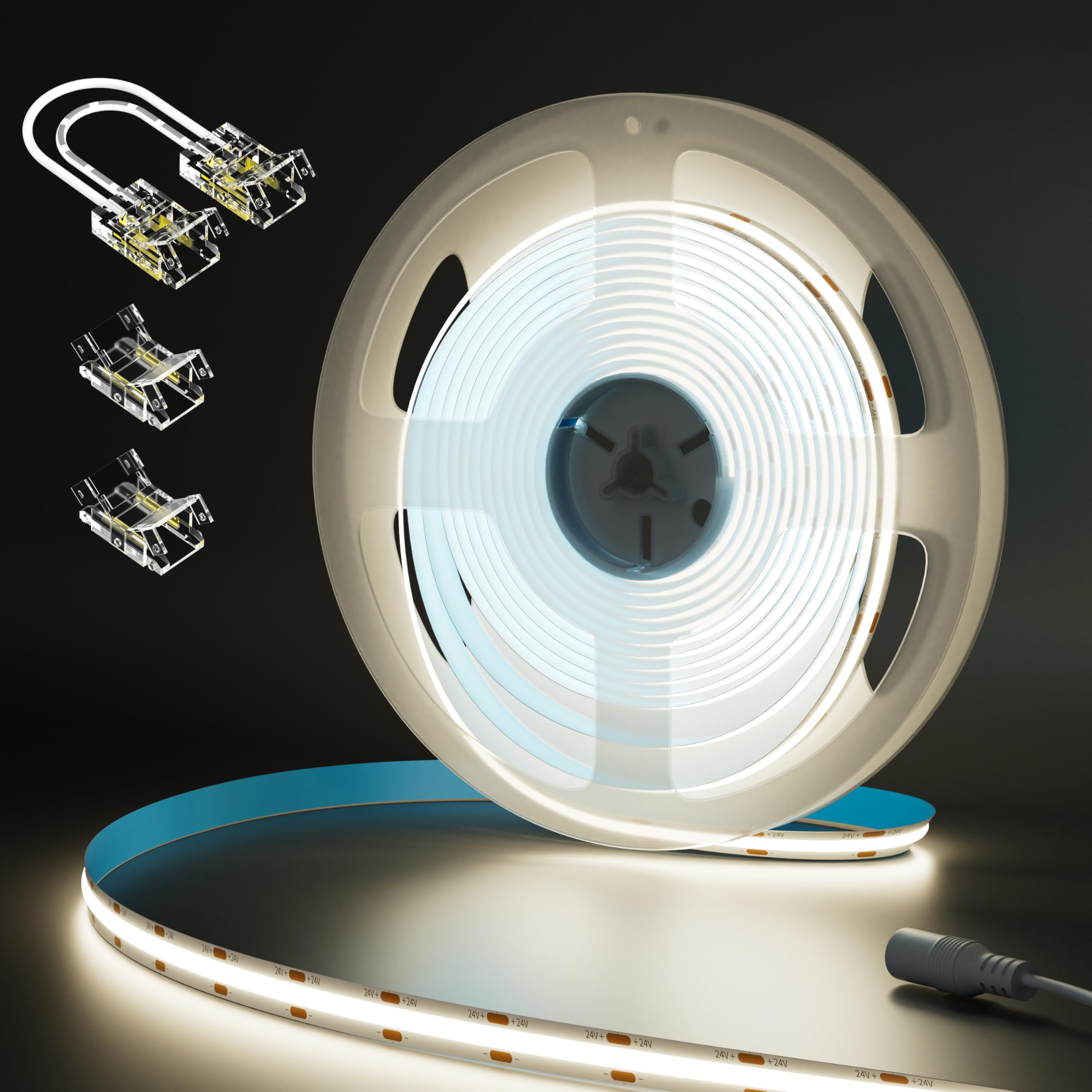 Miwise Cob Led Strip 20Ft/6.1M Cri 90+ Natural White 4000K High Lumen Super Bright Flexible Dc24V Led Tape Light For Cabinet Home Office Diy Lighting Projects(Adapter&Controller Not Included)