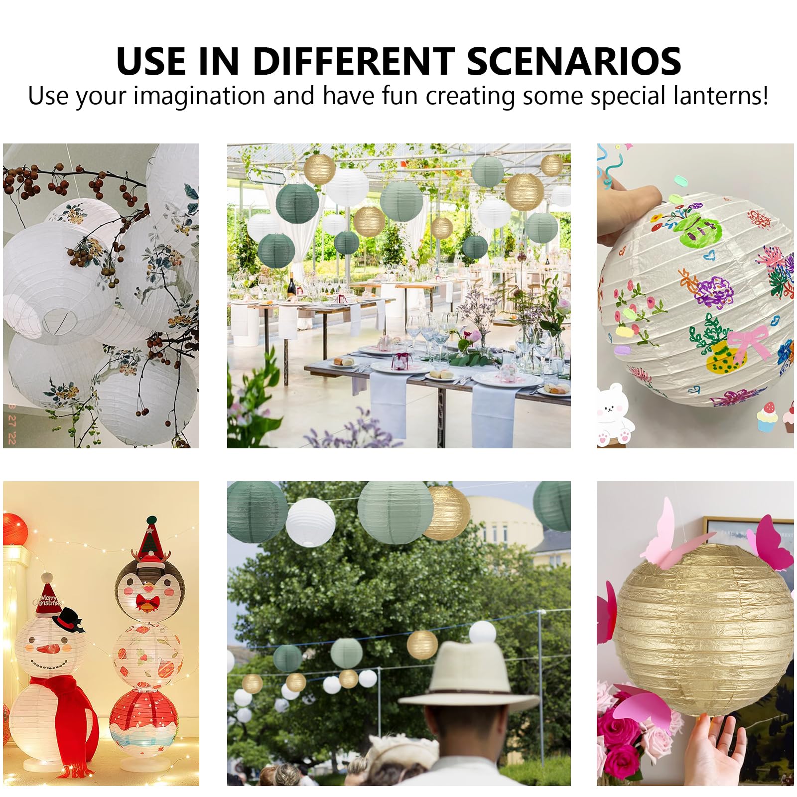Sage Green Paper Lanterns,16Pack Gold Green White Party Decorations With Tape And String,Hanging For Bridal Shower Decor,Graduat