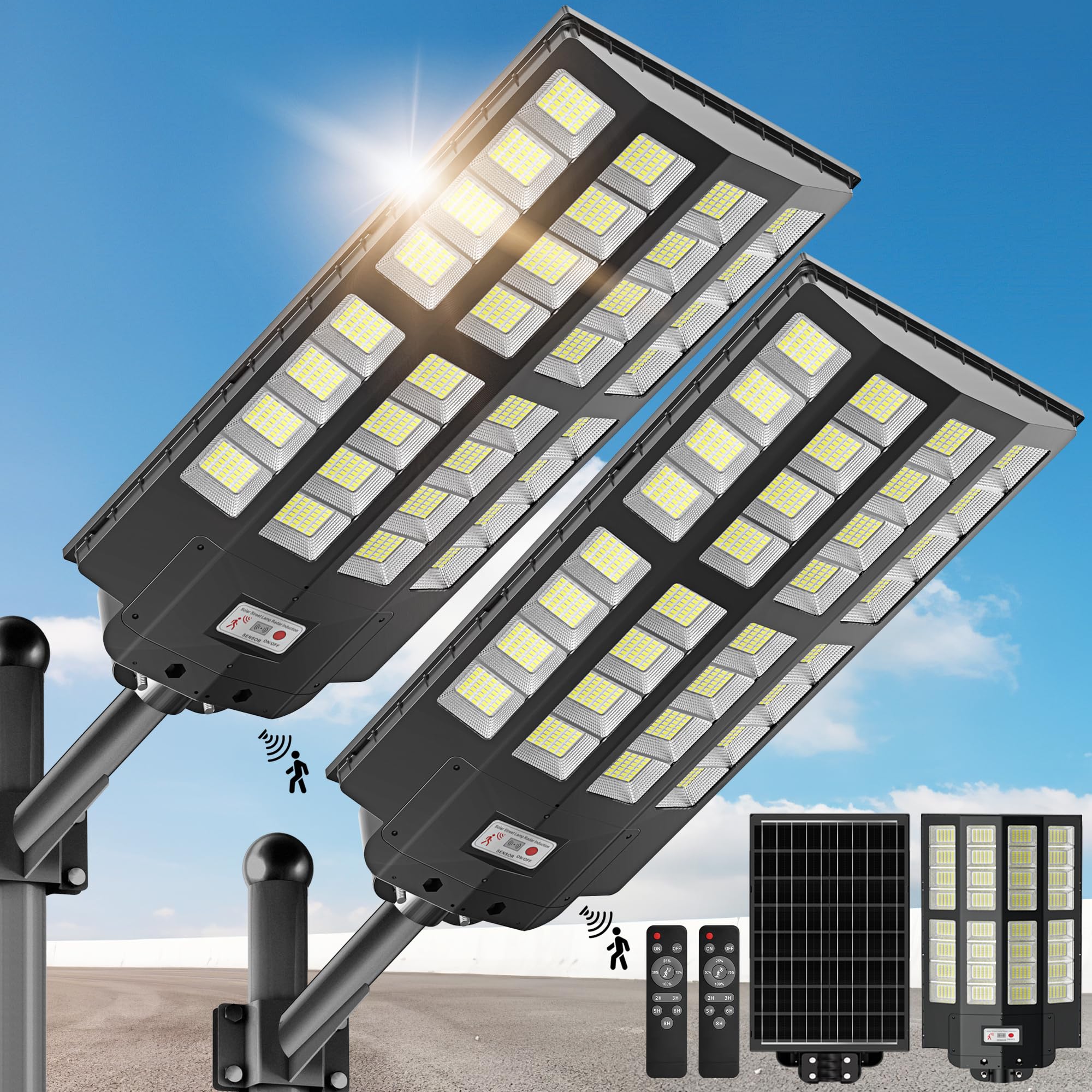 OKPRO 7000W Solar Street Lights Outdoor - Wide Angle Solar Lights Outdoor Motion Sensor,Solar Parking Lot Lights Dusk to Dawn,70