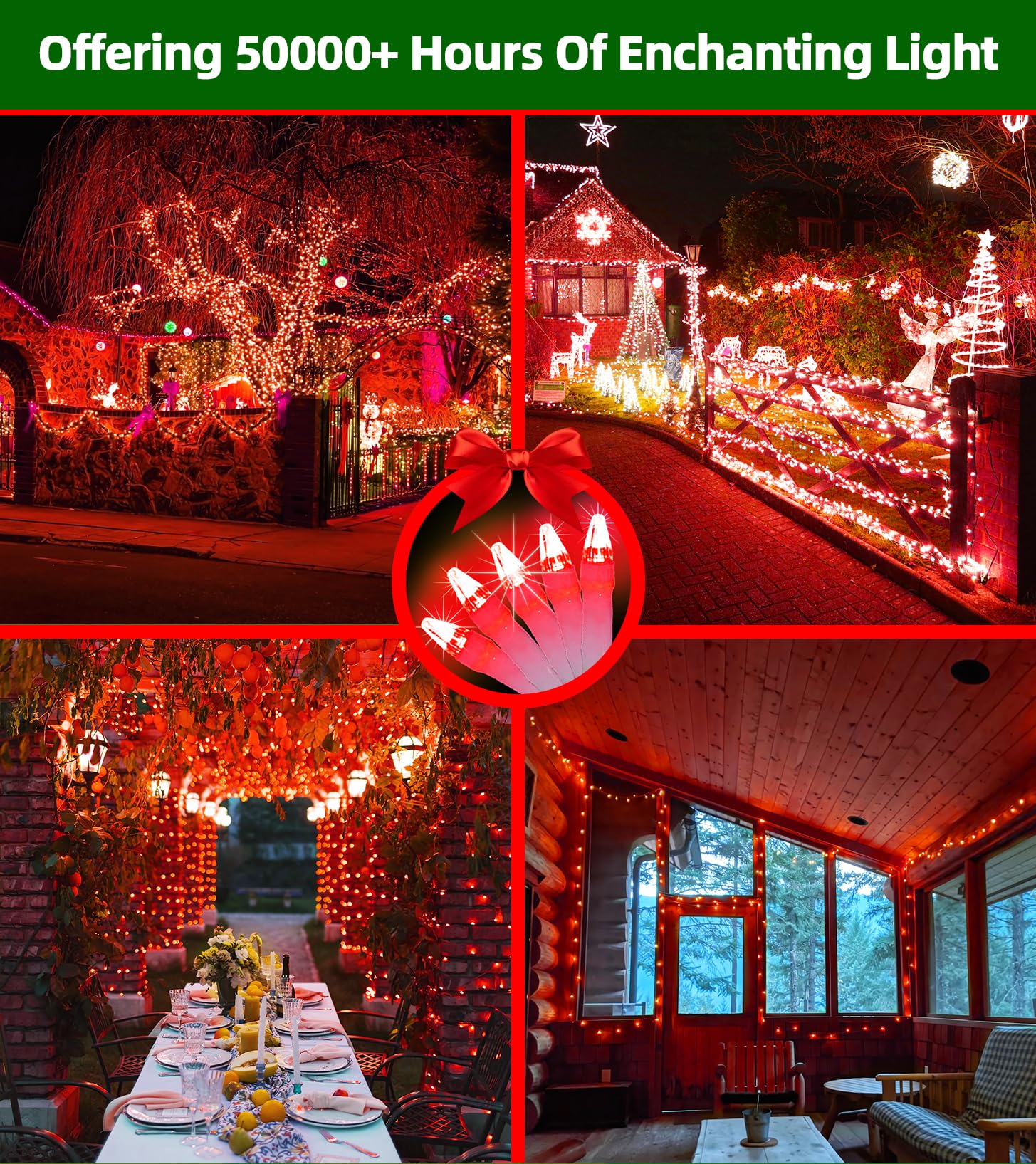 Quhuatu 1500 Led Chrstmas Lights  470Ft Outdoor Christmas String Lights With 12 Modes  Red Led String Lights With Timer Dimmable Waterproof For Tree Fence Garden Xmas Wedding Party Decor Red