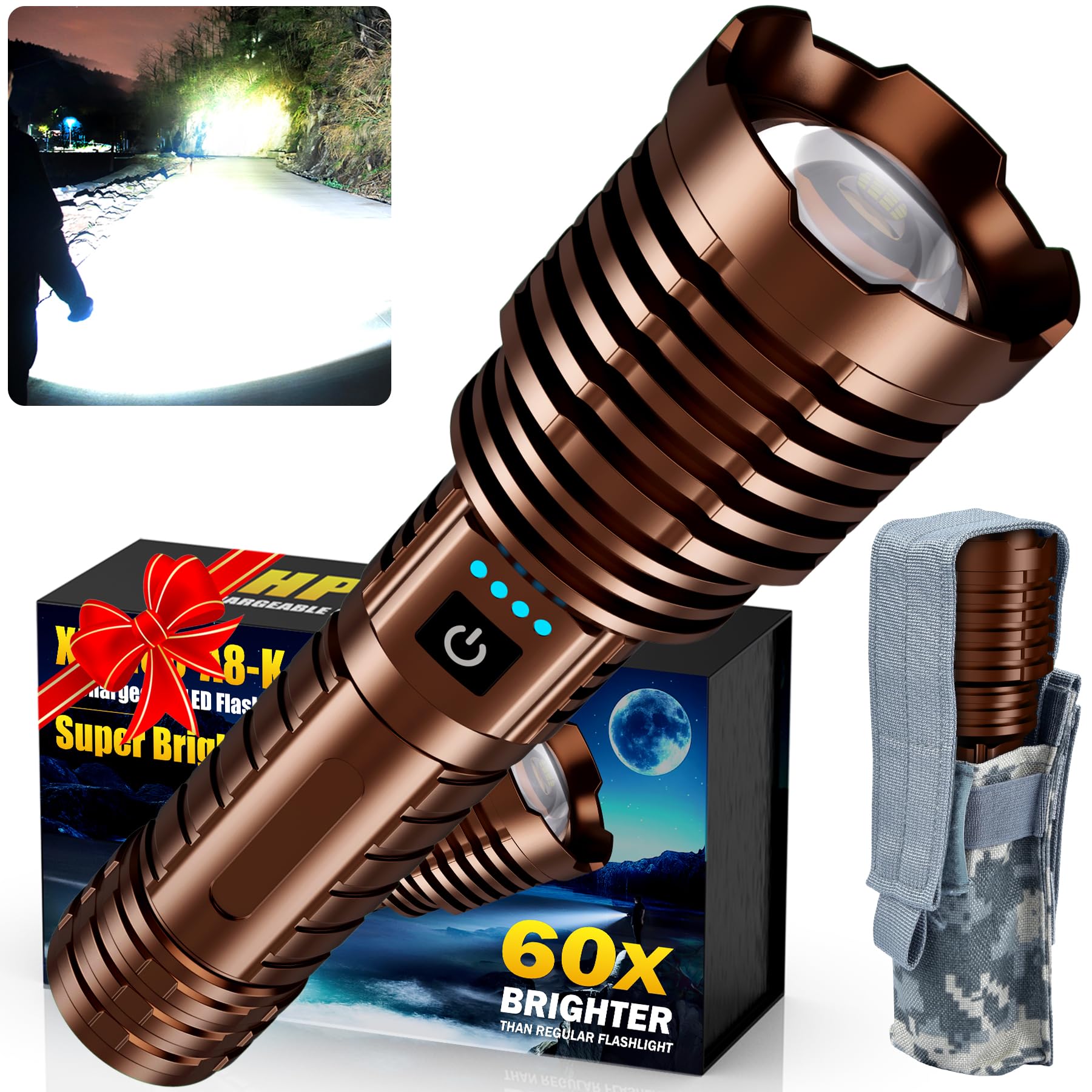 Super Bright Rechargeable LED Flashlights, True 2500000 High Lumens, Tactical Flashlight Up to 25H Long Battery Life| Zoomable| 