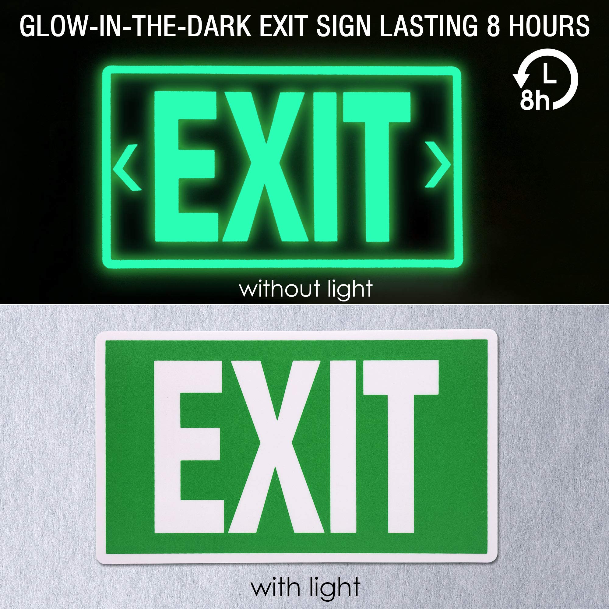 Exit Signs Glow In The Dark Exit Decals 3 Pack 12''X7'' Exit Photoluminescent Signs Stickers, Glows For Up To 8 Hours