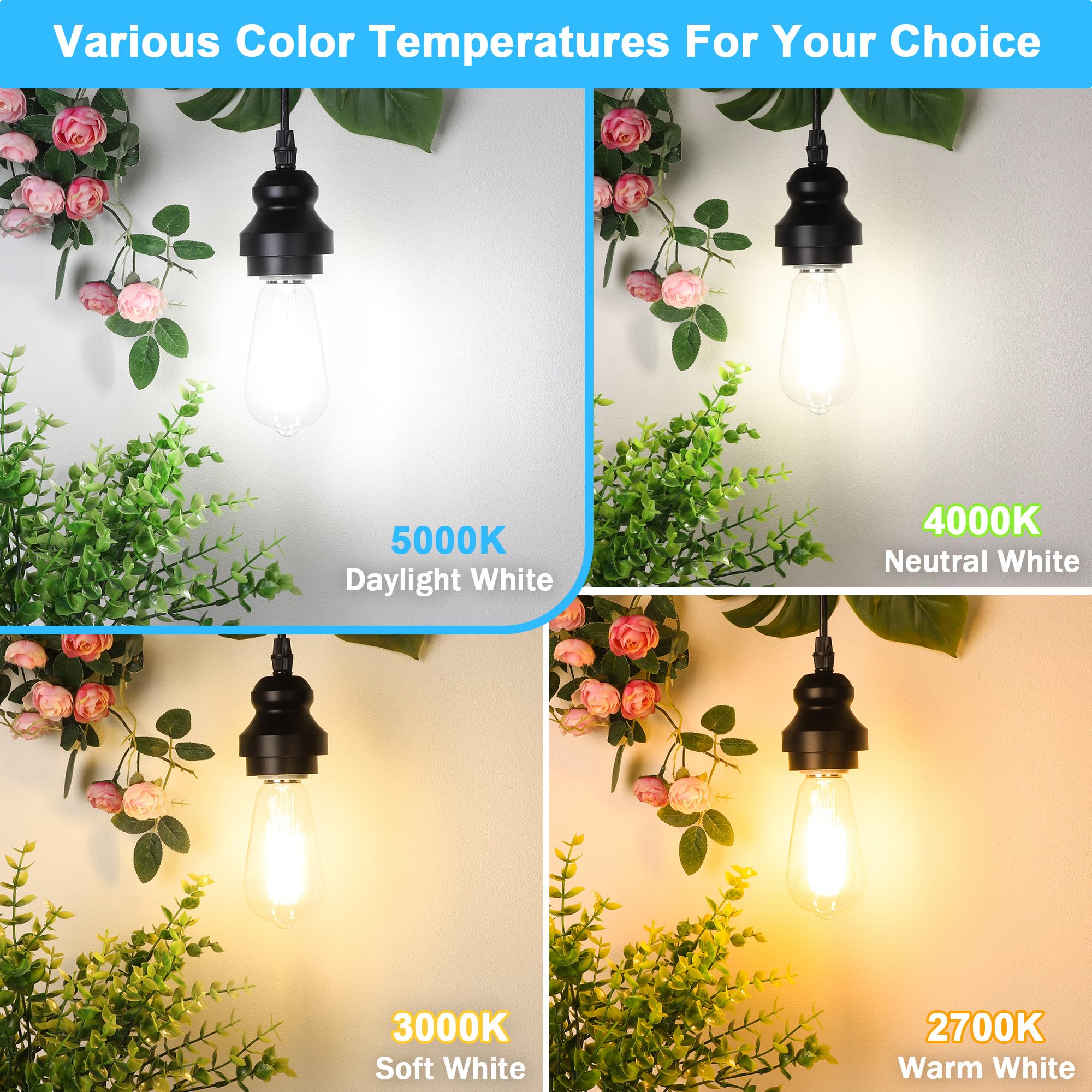 Asomst 16-Pack Vintage Edison Led Bulbs, 60W Equivalent, 850Lm 6W Edison Light Bulb Daylight White 5000K, St58 Led Filament Bulb
