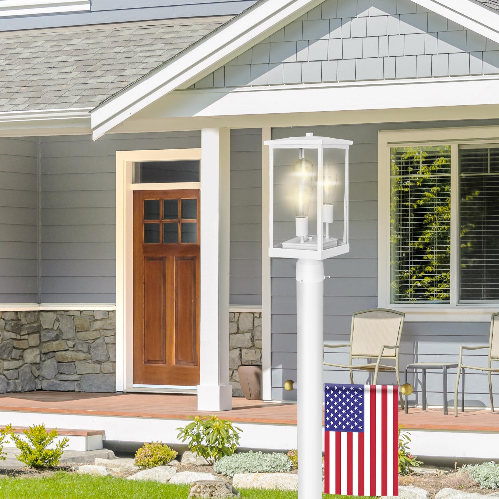 Design House Mayfield Outdoor Post Lights, White Aluminum, Clear Glass, Model 590109, Decorative Lamp for Patio, Driveway, Garden
