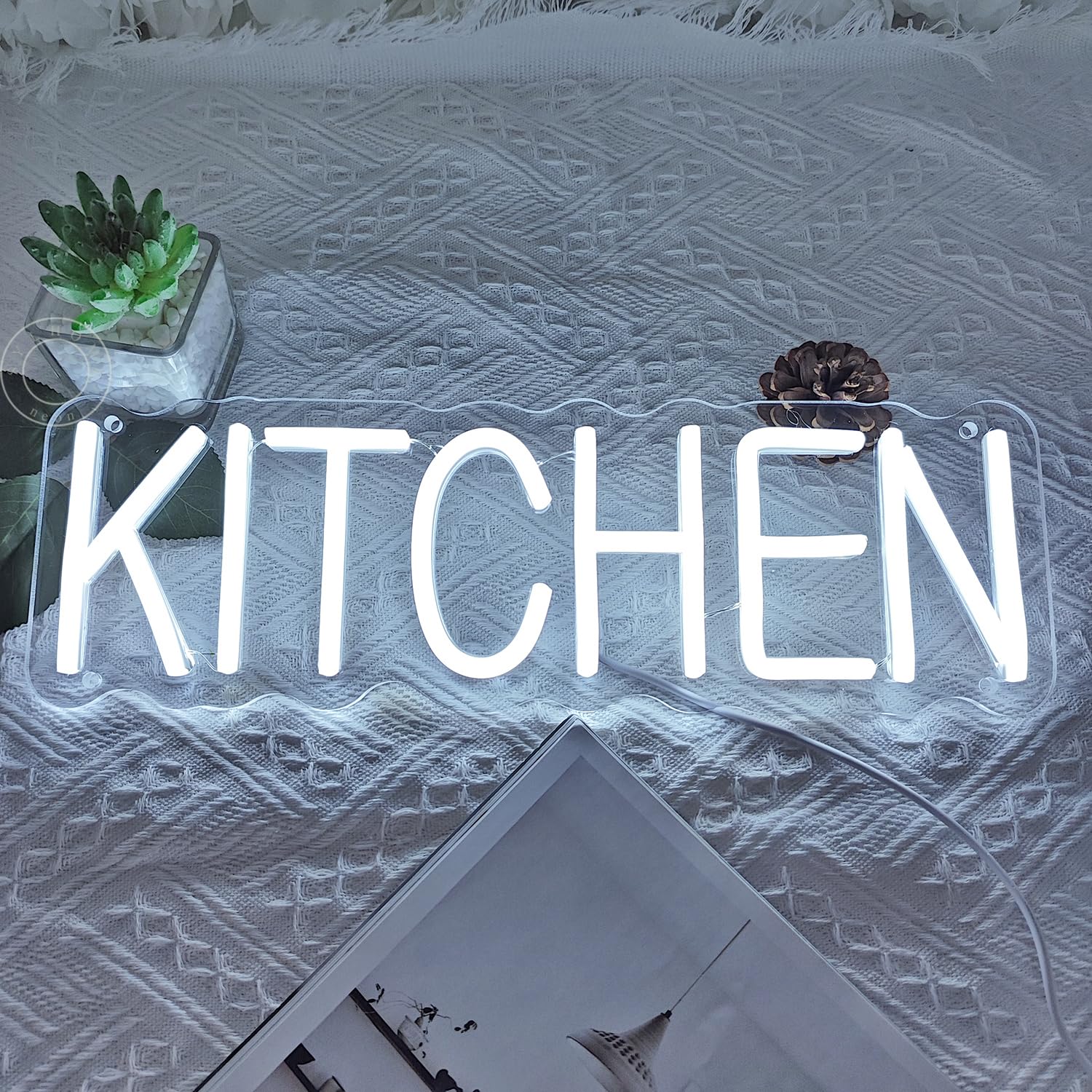 SYLHOME Kitchen LED Neon Light Sign Decor, Cold White Acrylic, 15.75in X 5.12in, Model NS-YG5VD-KITCHEN-CW