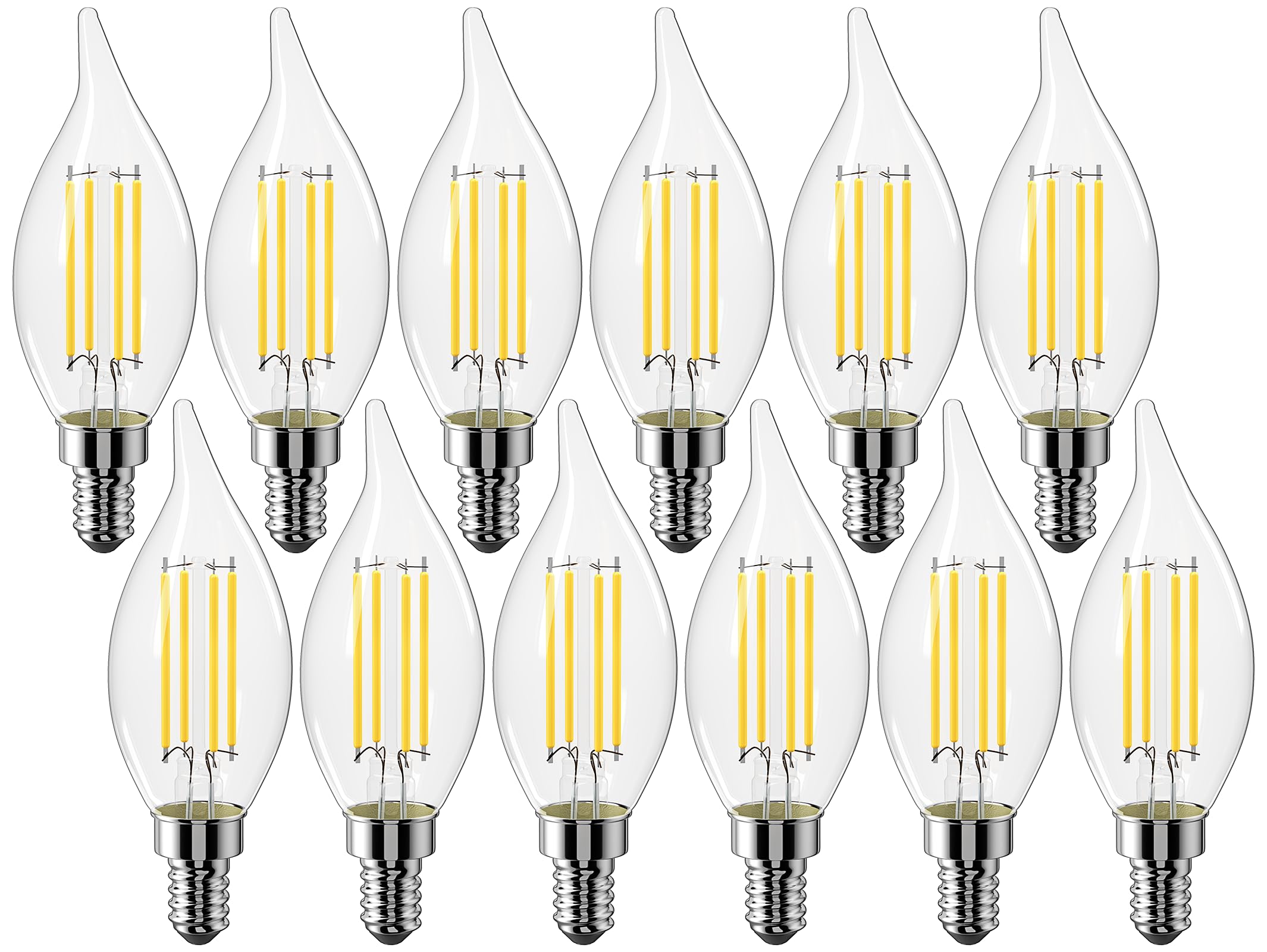 CYLYT E12 Chandelier Bulb 60 watt Equivalent, Dimmable LED Candelabra Light Bulbs 6W,5000K Daylight 650 Lumen Lightbulbs, CA11, UL Listed, Pack of 12
