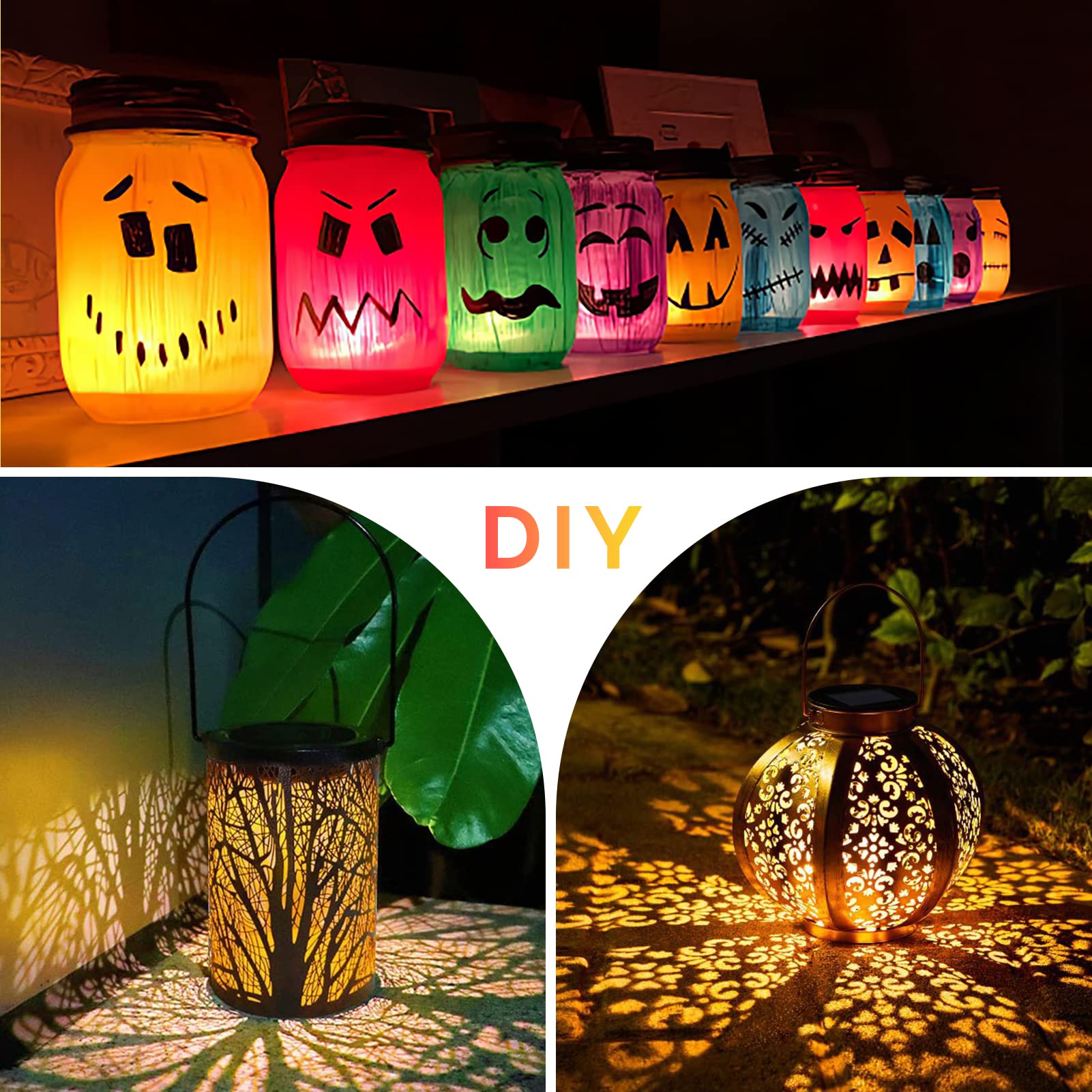 ELUTENG 4 Pack Solar Light Replacement Tops, Waterproof LED Lantern Lids, 3.15 Black, Warm White Lighting for Outdoor Use