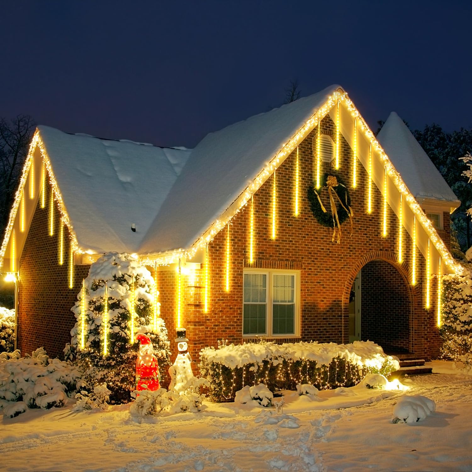 Jjgoo ?2 Pack? Christmas Lights Meteor Shower Rain Lights 12Inch, Totally 20 Tube 480 Leds Icicle Lights Outdoor Raindrop Lights For Xmas Halloween Wedding Party Tree Holiday Decoration, Warm White