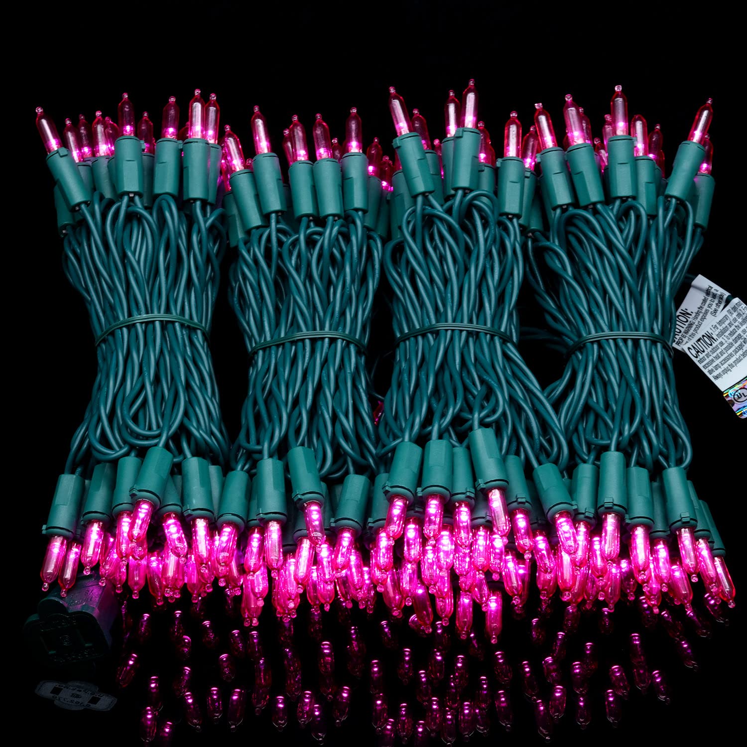 Yuletime 200 Count Pink Led Christmas Lights, 66Ft Green Wire, Ul Certified, Commercial Grade Holiday String Light Set