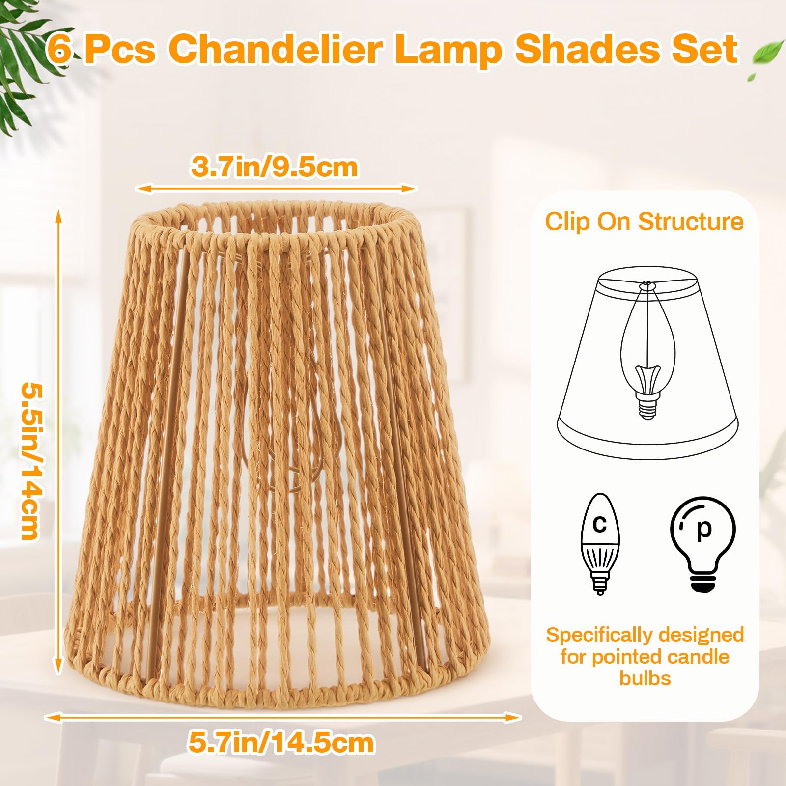 Riakrum 6 Pcs Chandelier Lamp Shades Set Small Lamp Shade for Pendant Wall Ceiling Lights Candle Bulbs Clip on Fitter Lampshade(