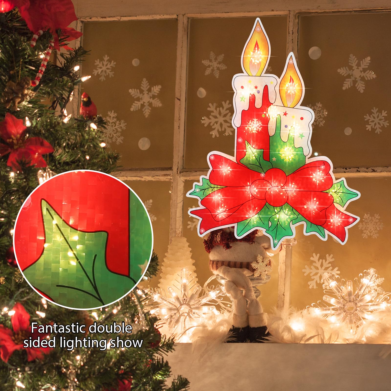 Lamphome Christmas Window Silhouette Lights Decorations, Lighted Candle Christmas Window Lights For Christmas,Party,Home,Patio Lawn,Garden