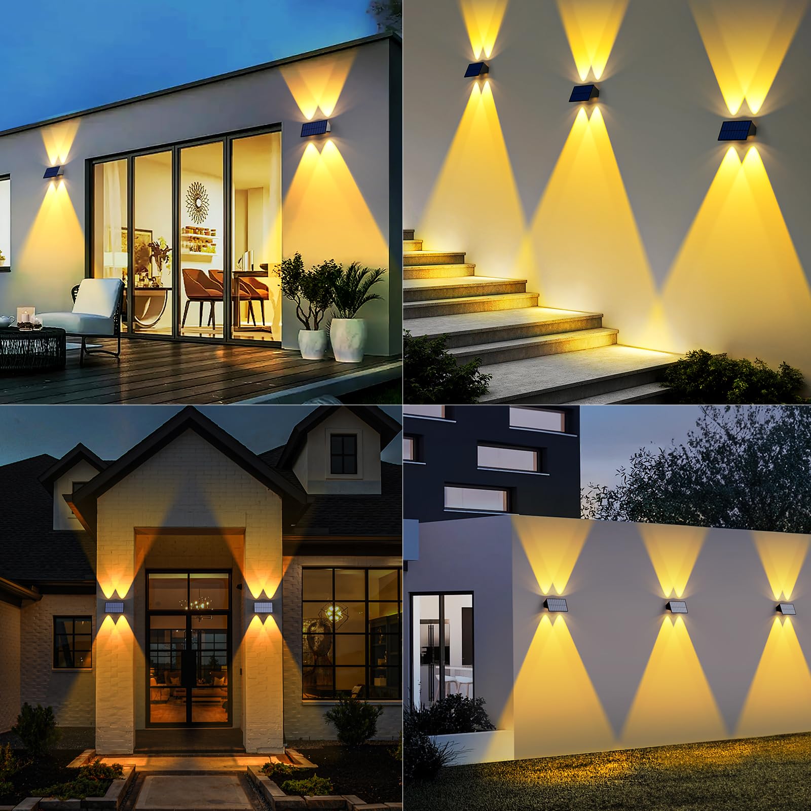 UGDLUCK Solar Fence Lights, 6 Pack, Warm White + RGB, Waterproof, 100 Lumens, Dusk to Dawn, for Outdoor Use
