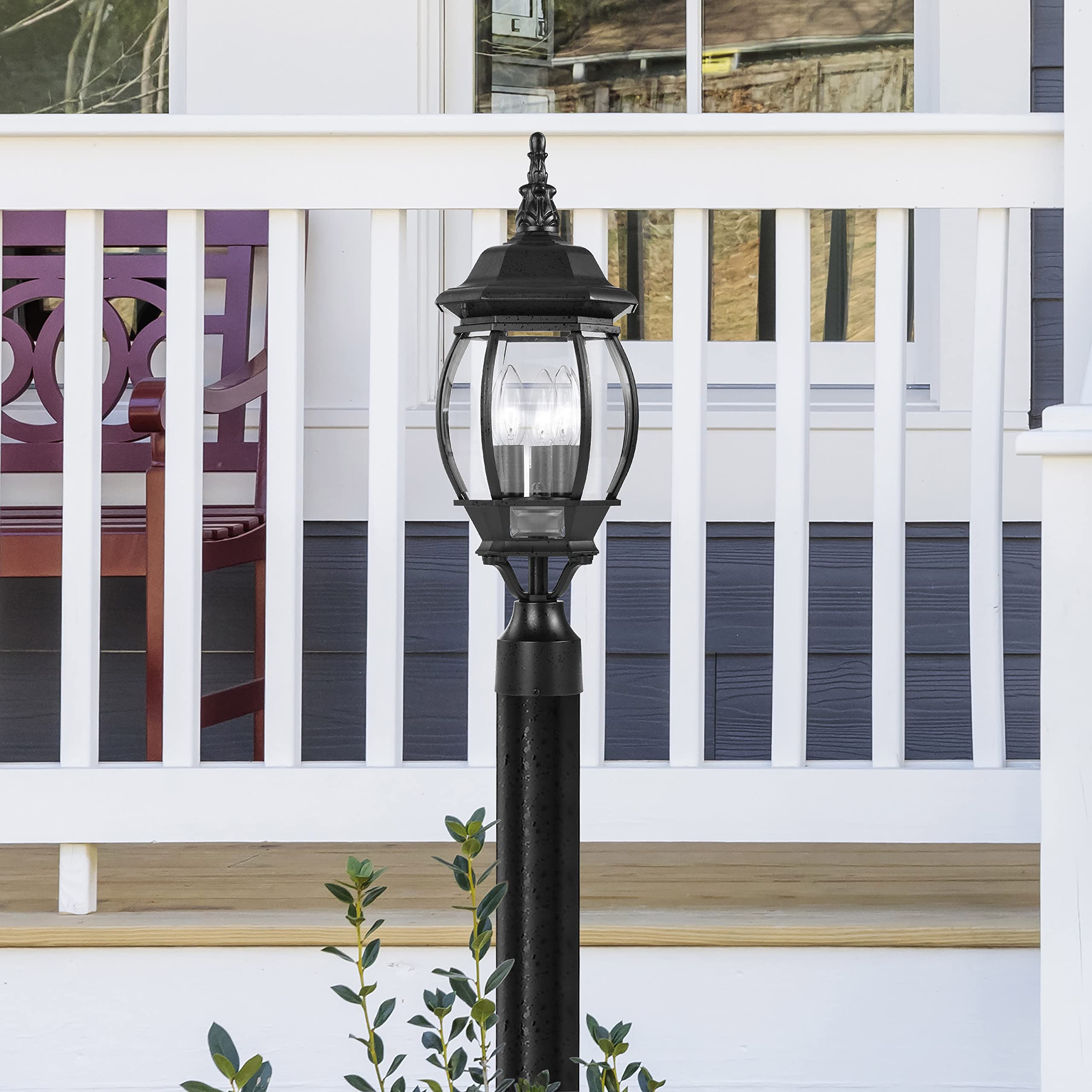NUVO Central Park 3-Light Outdoor Post Lantern, Black, 60 Watts/120 Volts, 21 x 7.4 Inches - Elegant Exterior Lighting Solution