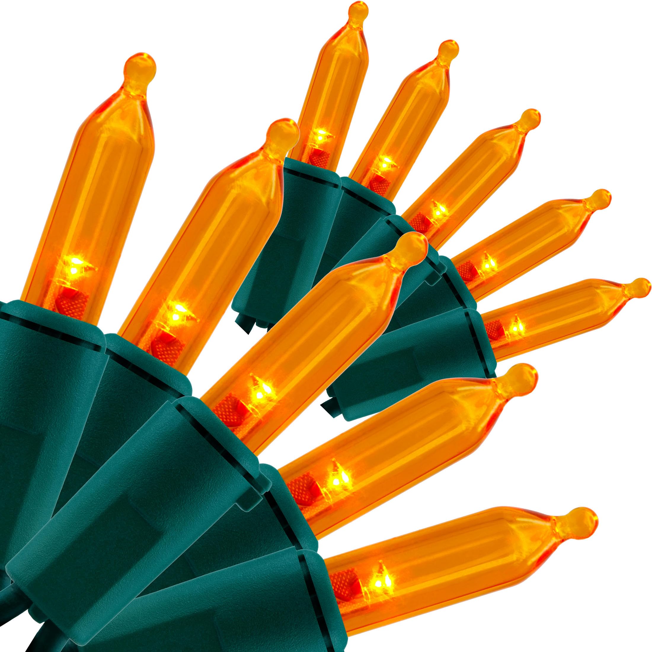 YULETIME Orange LED Christmas Lights 200 Count 50 ft, Pack of 2 Strands 25 ft 100 Lights UL Certified Halloween String Light Set