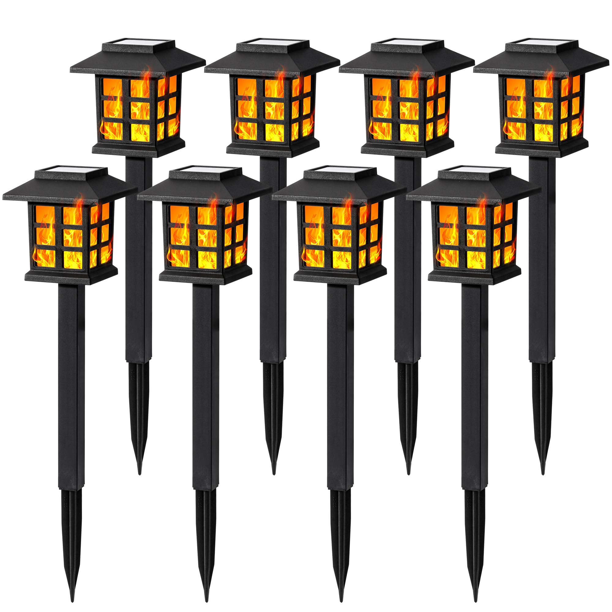 GIGALUMI Solar Lights for Outside,8 Pack Flickering Flame LED Solar Outdoor Lights, Waterproof Solar Garden Lights Maintain 10 Hours of Lighting for Christmas, Garden, Landscape, Path, Yard, Patio