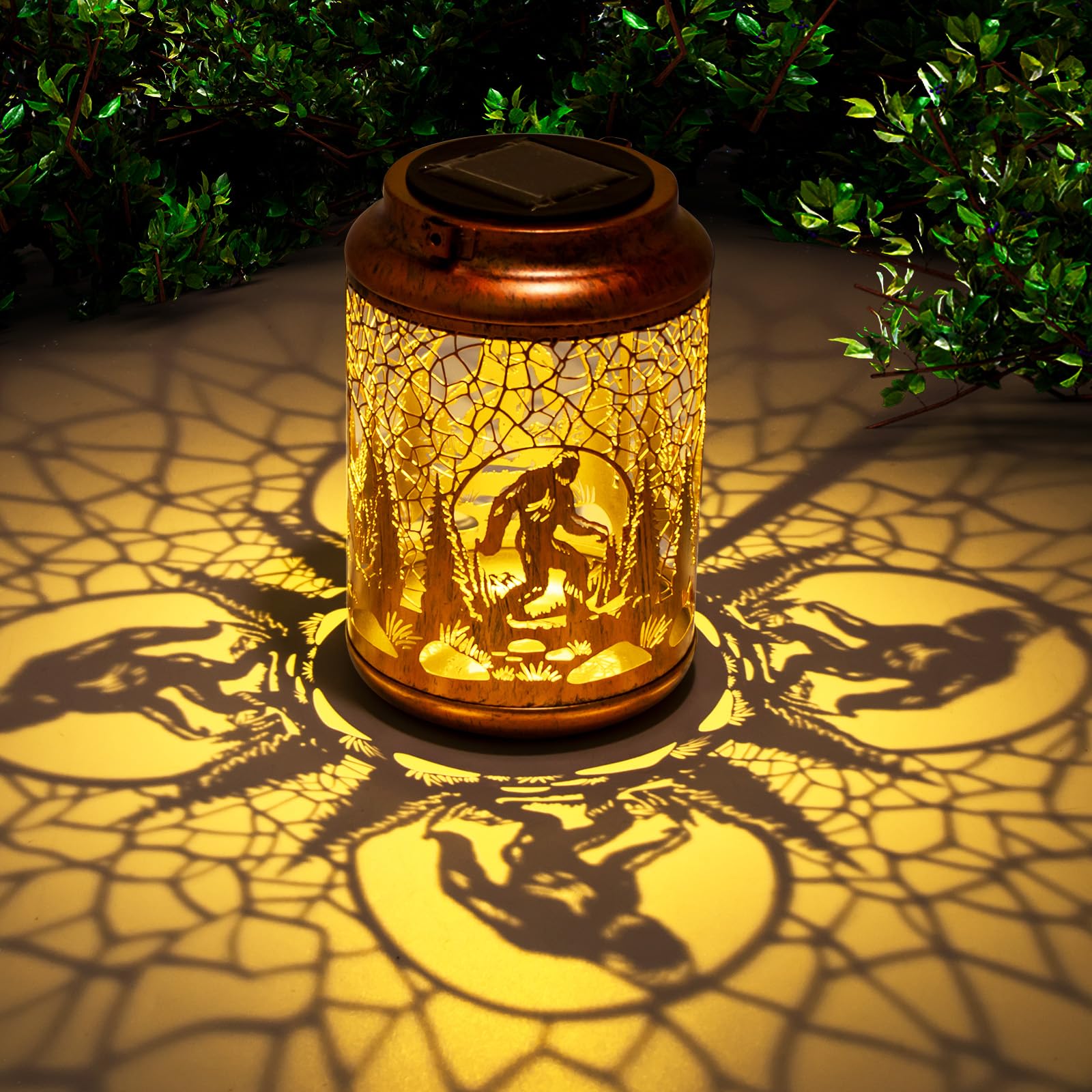 YISITEONE Bigfoot Solar Lantern - Waterproof Metal Hanging Light for Garden, Patio, Yard, Brown, Model ES04250200000