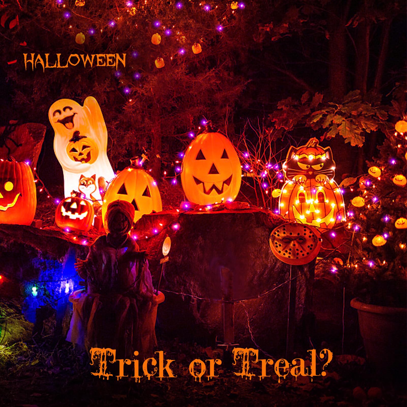 Dealbeta 4 Pack Purple Orange Halloween String Lights Battery Operated,16.4Ft 50 Led Battery Halloween String Lights 8 Light Modes Timer Function For Party Yard Patio Decoration