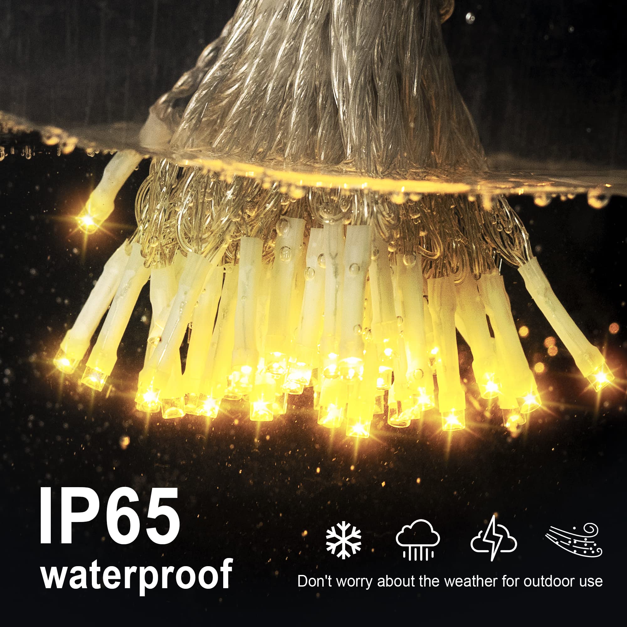 Hopolon 100 LED Twinkle Fairy Lights, 33ft Warm White Indoor Outdoor, Waterproof Clear Wire, Model QX-U-O-S-100-A-C